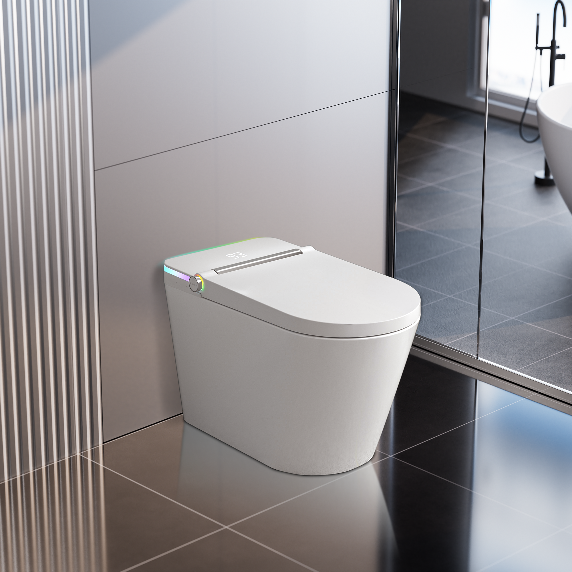 Elongated Heated Seat Smart Toilet with Built-In Bidet and Multicolor LED Backlight