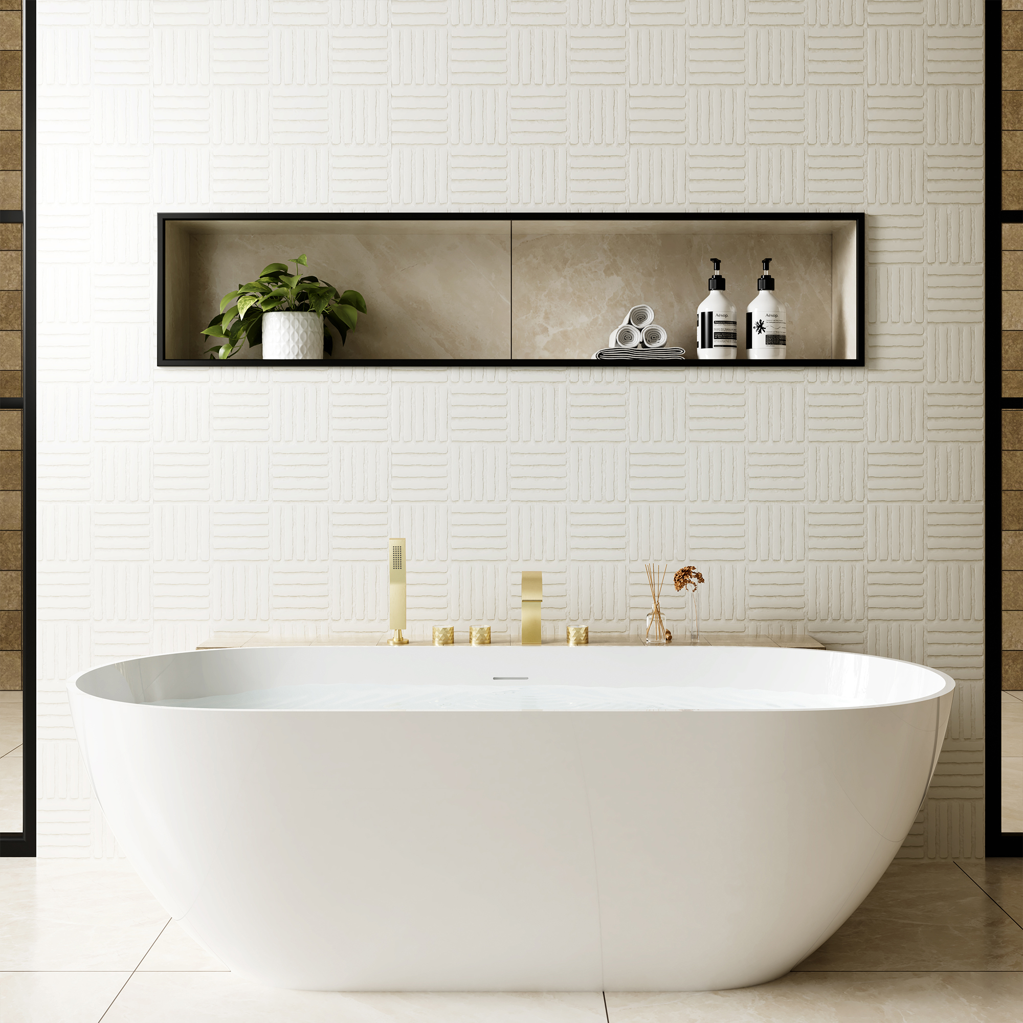 C-Shaped Curved Design 3-Handle Roman Bathtub Faucet with Hand Shower