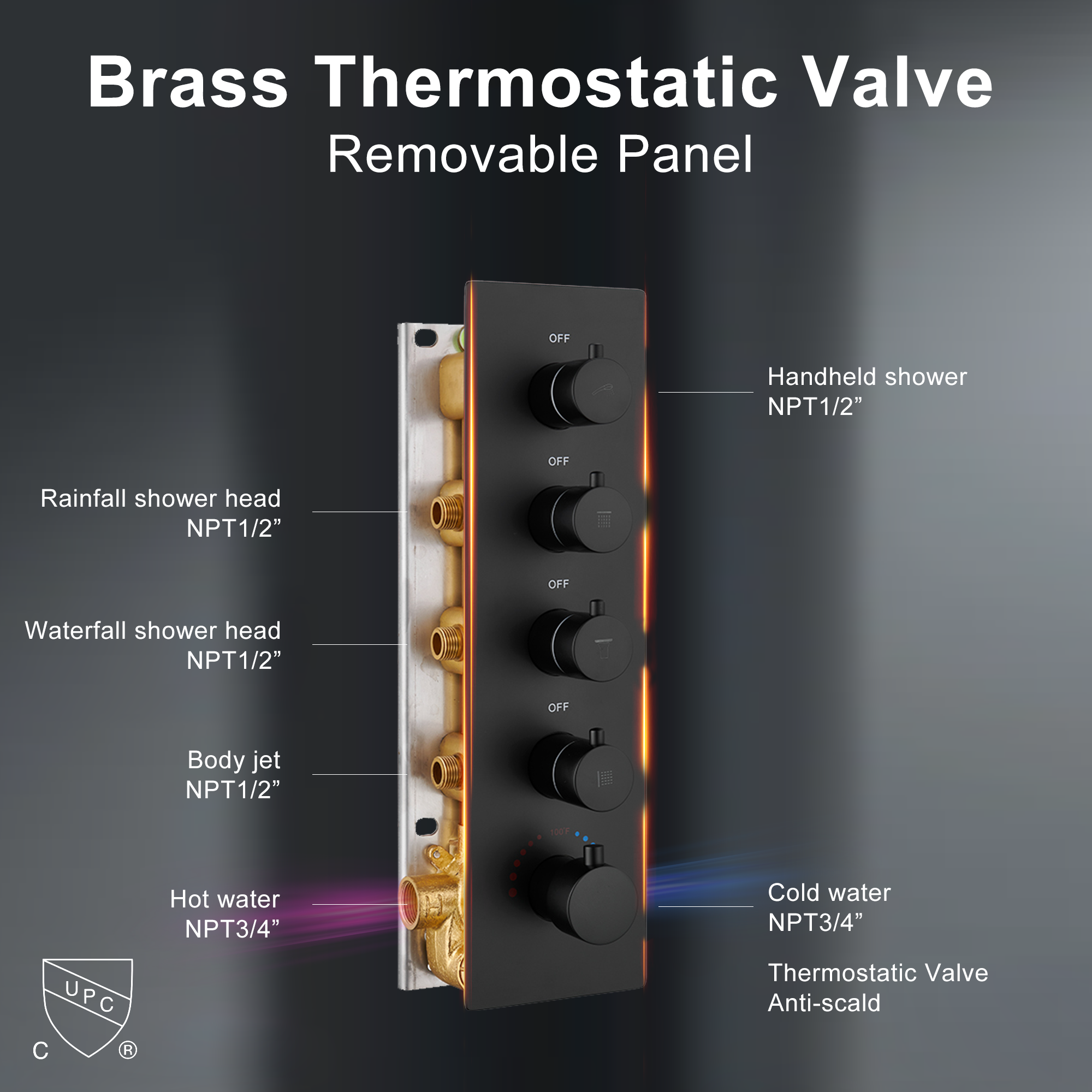 16" Ceiling-Mount 4-Way Shower System with LED Display and Music Player