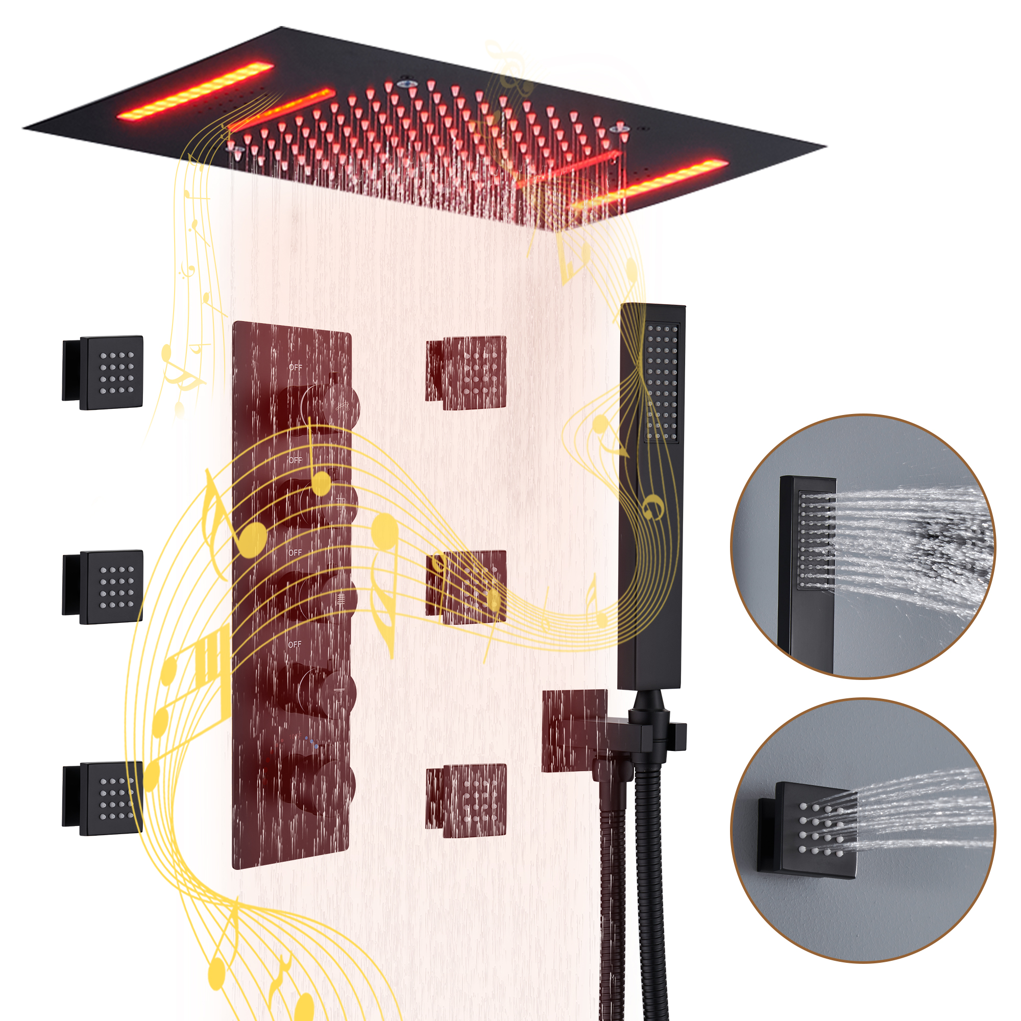 Deluxe 4-Function Thermostatic Shower System with LED Lighting & Bluetooth Music 