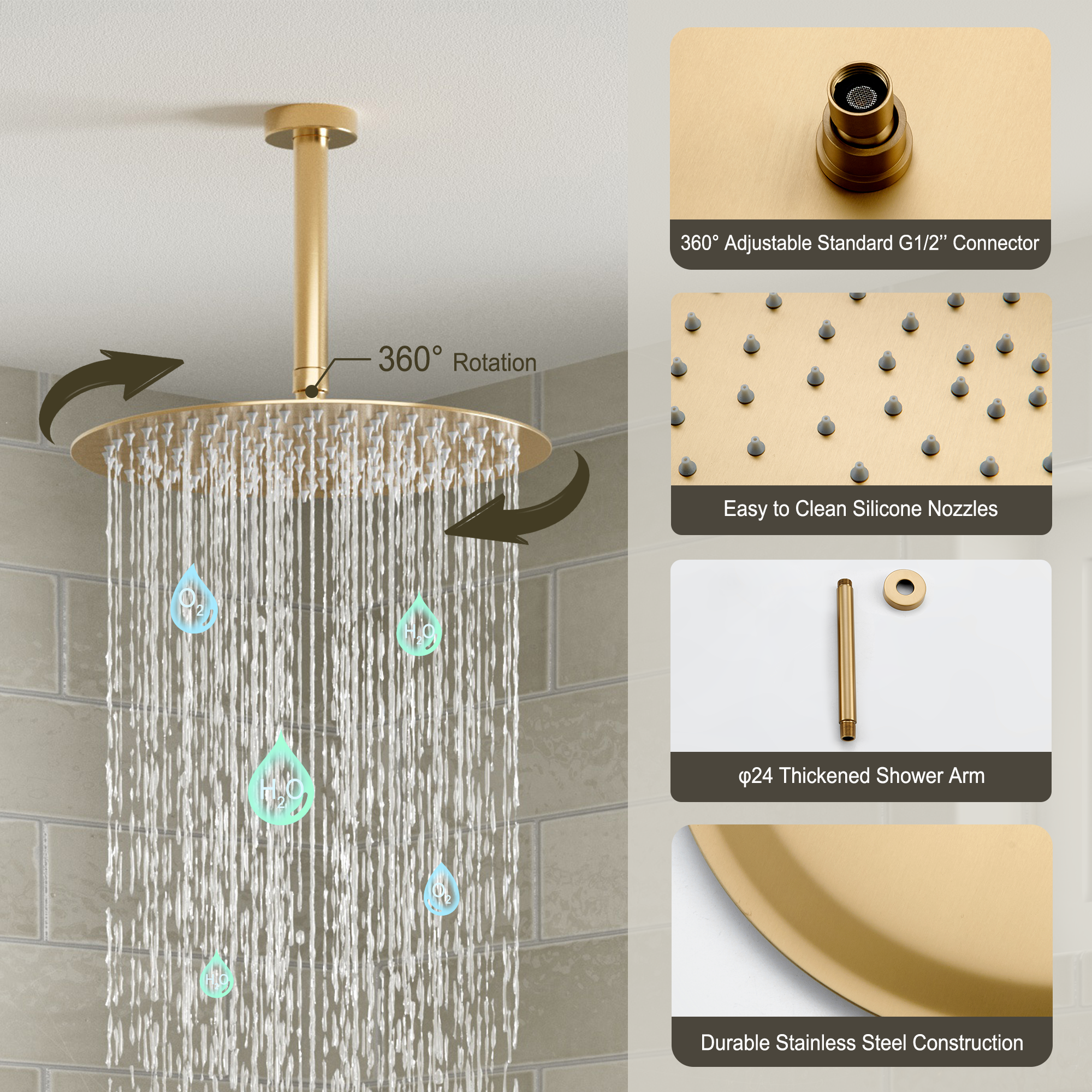 3-Function Shower System with Dual Showerheads and Balancing Valve