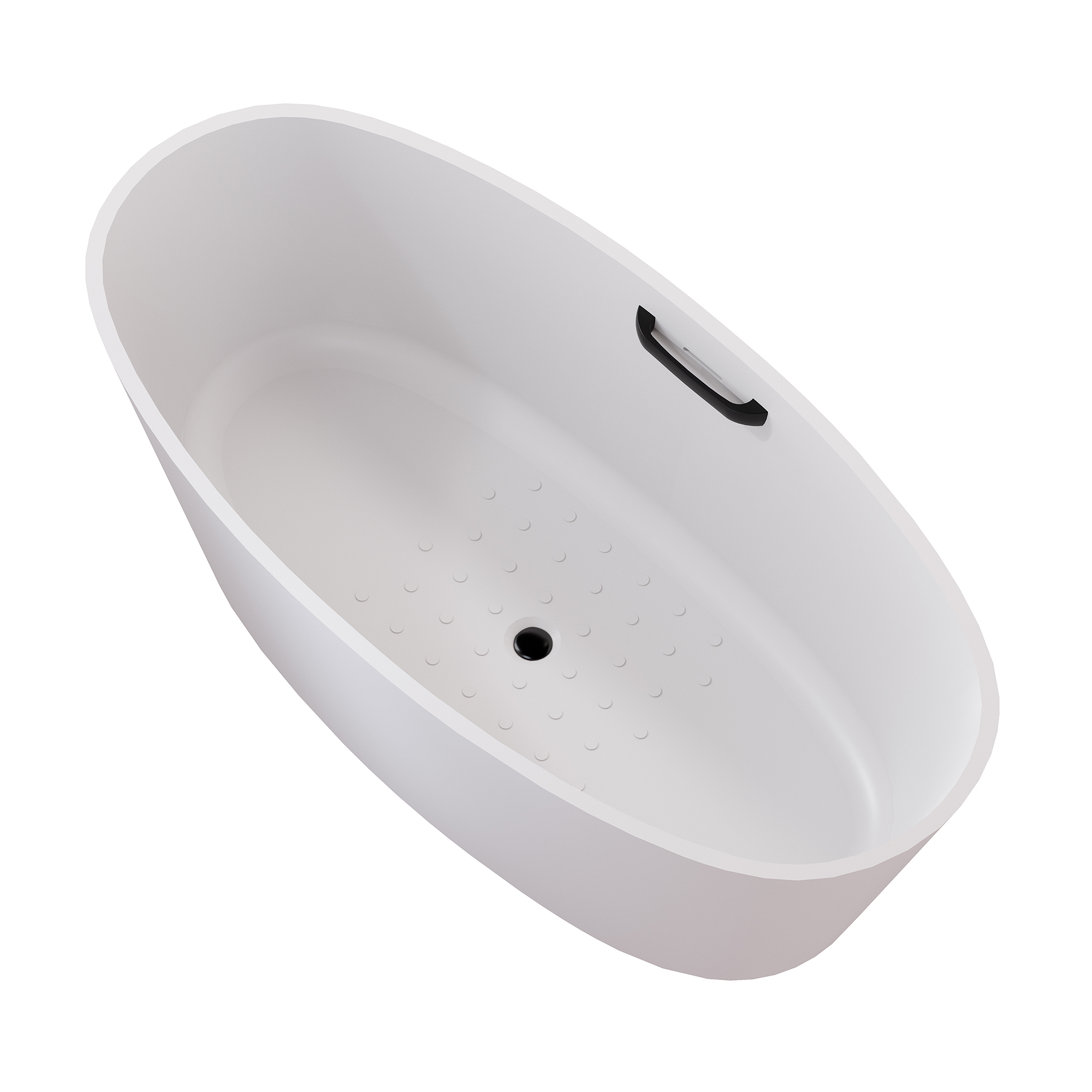 63" Matte White Solid Surface Freestanding Soaking Bathtub with One-Side Armrest