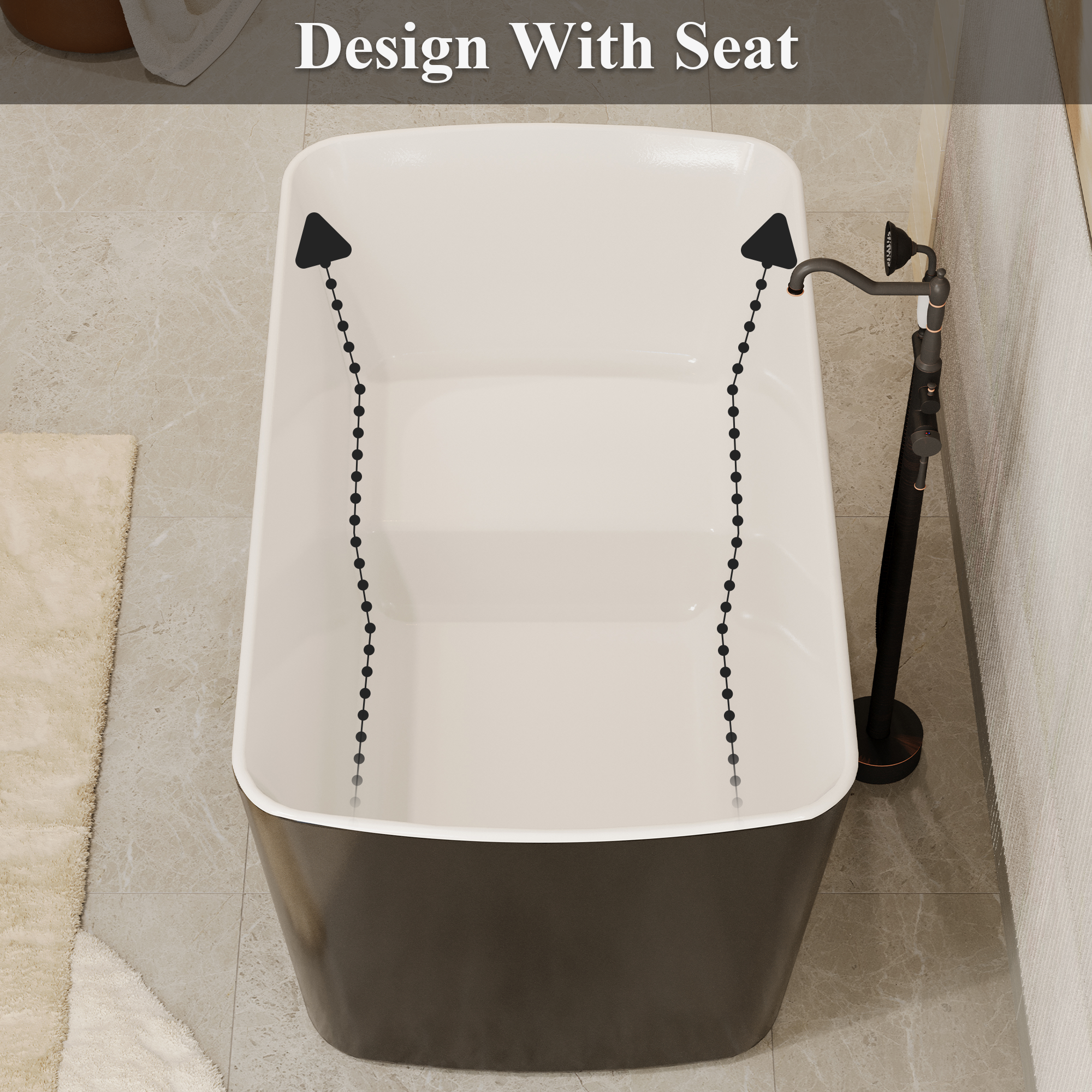 49" Acrylic Freestanding Japanese Soaking Bathtub with Sit-In Design