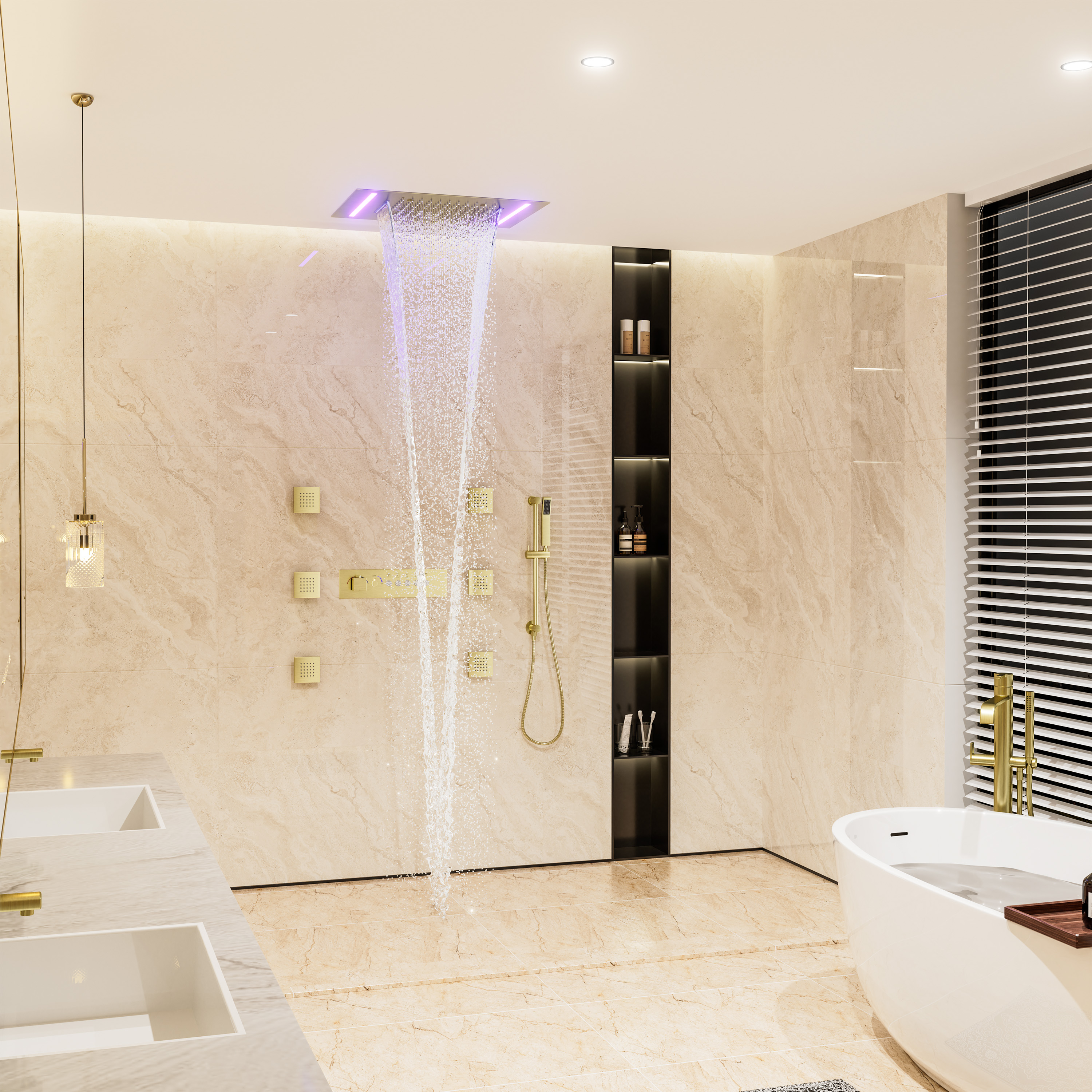 20*14 inch 5-Function Luxury Shower System with LED Lights and Slide Bar