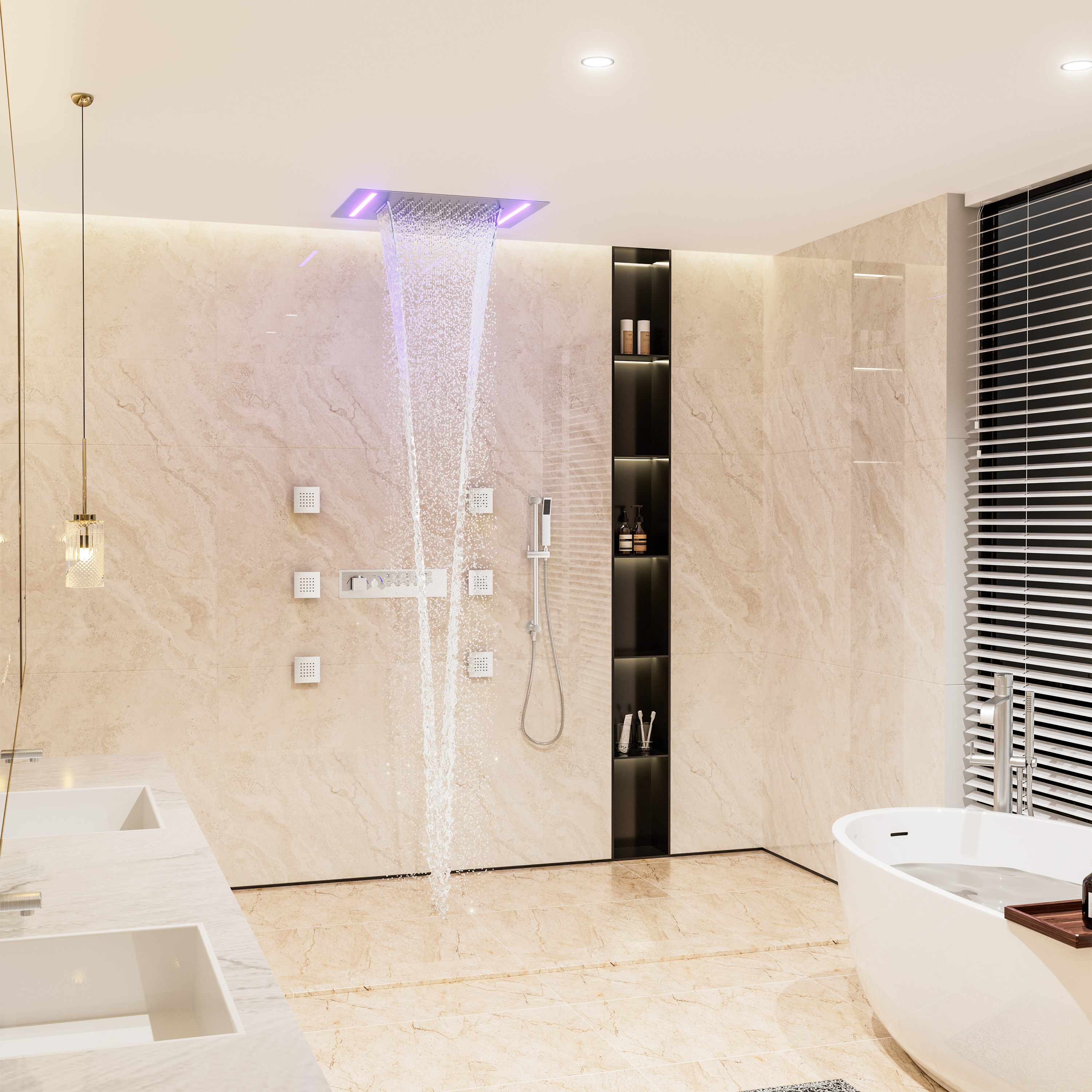 20*14 inch 5-Function Luxury Shower System with LED Lights and Slide Bar