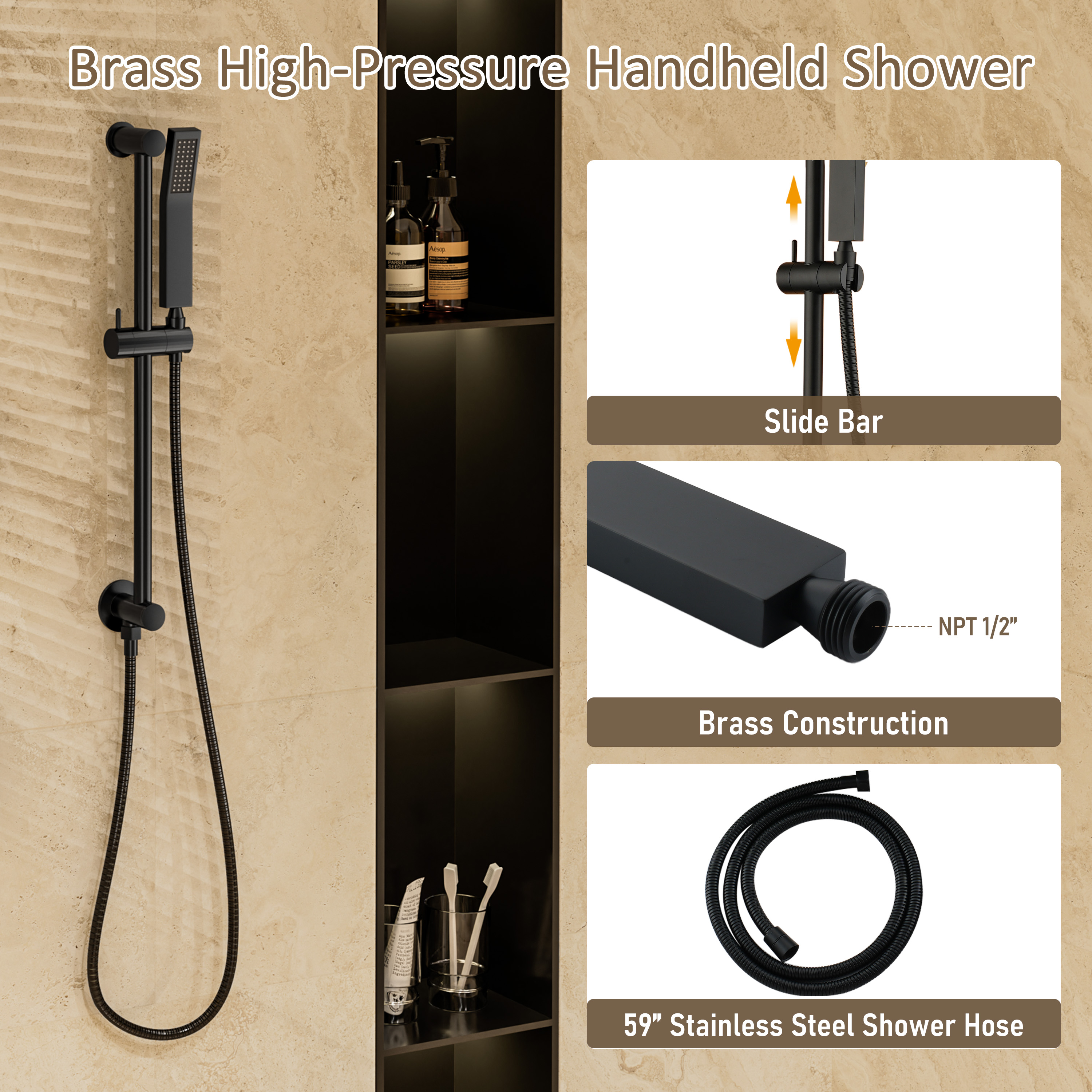 20*14 inch 5-Function Luxury Shower System with LED Lights and Slide Bar