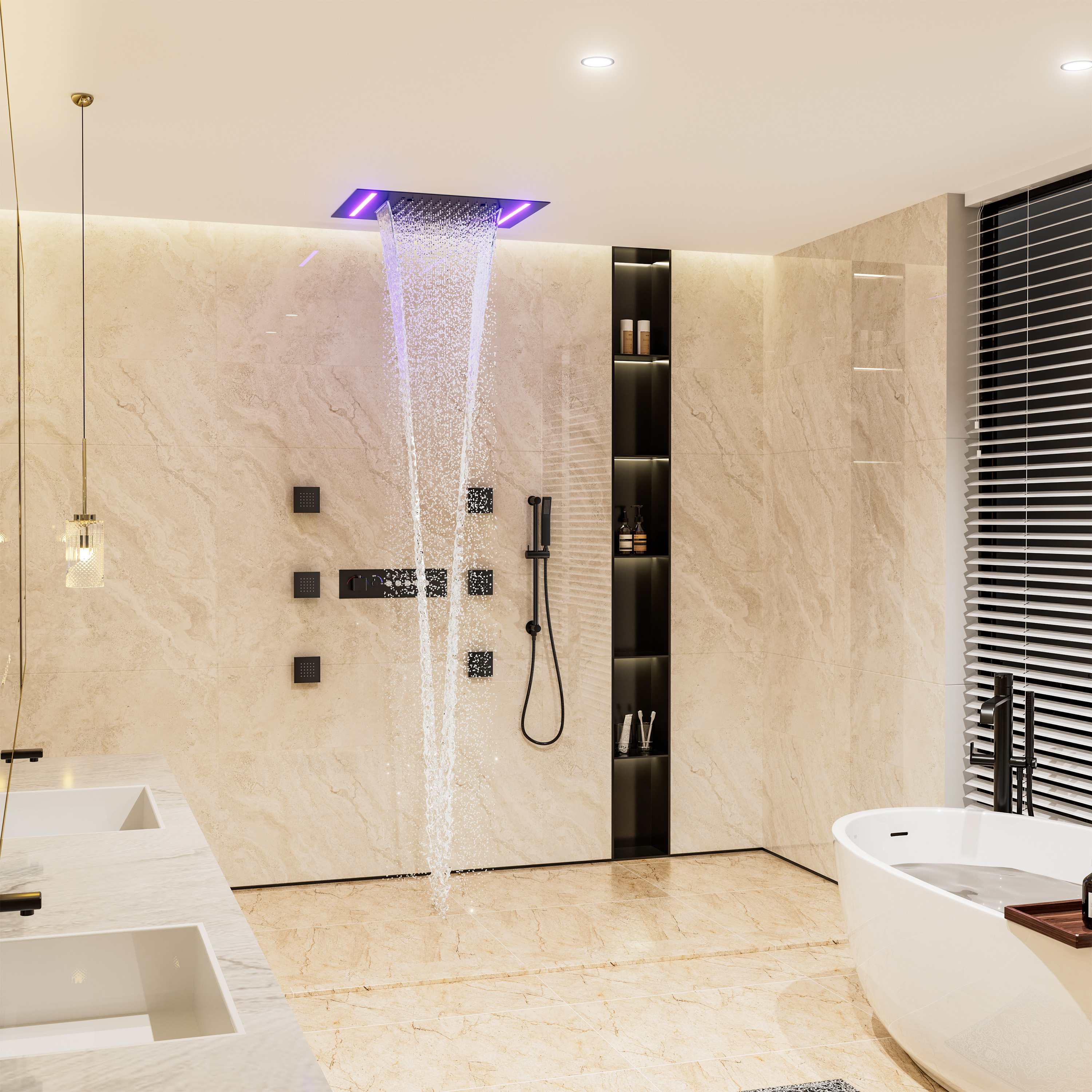 20*14 inch 5-Function Luxury Shower System with LED Lights and Slide Bar