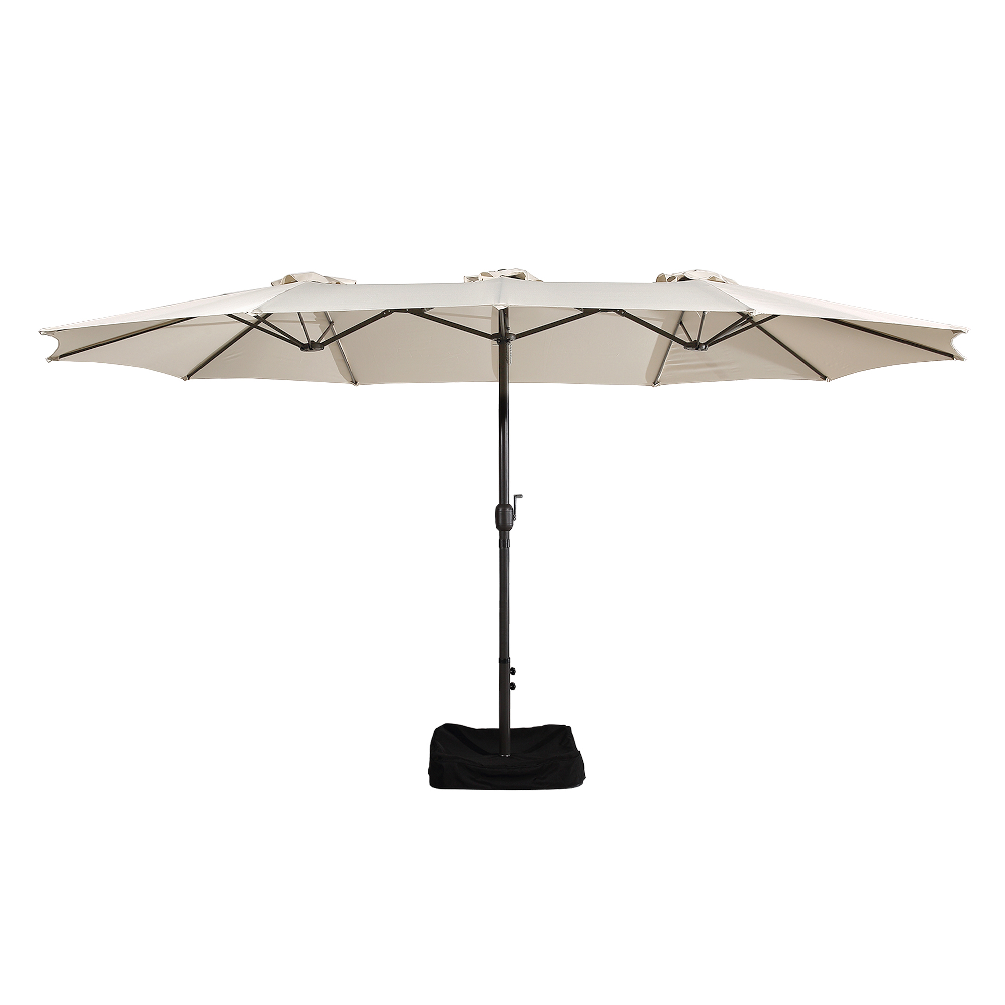 15ft Patio Steel Rectangular Double-Sided Market Umbrella With Base, Classic Design or Solar LED Lights Options,UV Sun Protection & Easy Crank for Deck Pool Patio.