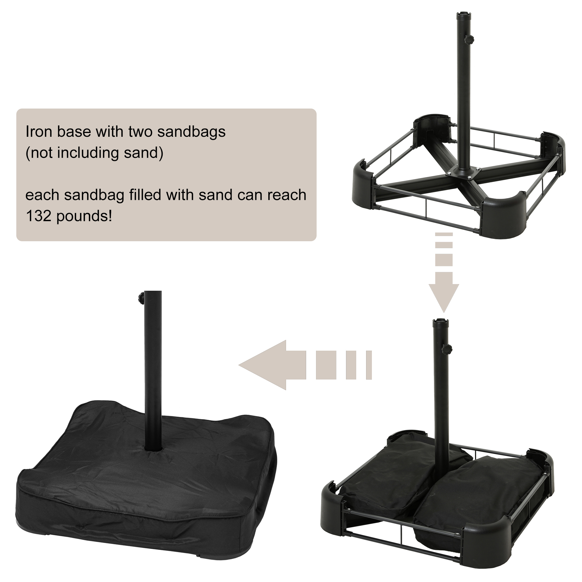 15ft Patio Steel Rectangular Double-Sided Market Umbrella With Base, Classic Design or Solar LED Lights Options,UV Sun Protection & Easy Crank for Deck Pool Patio.