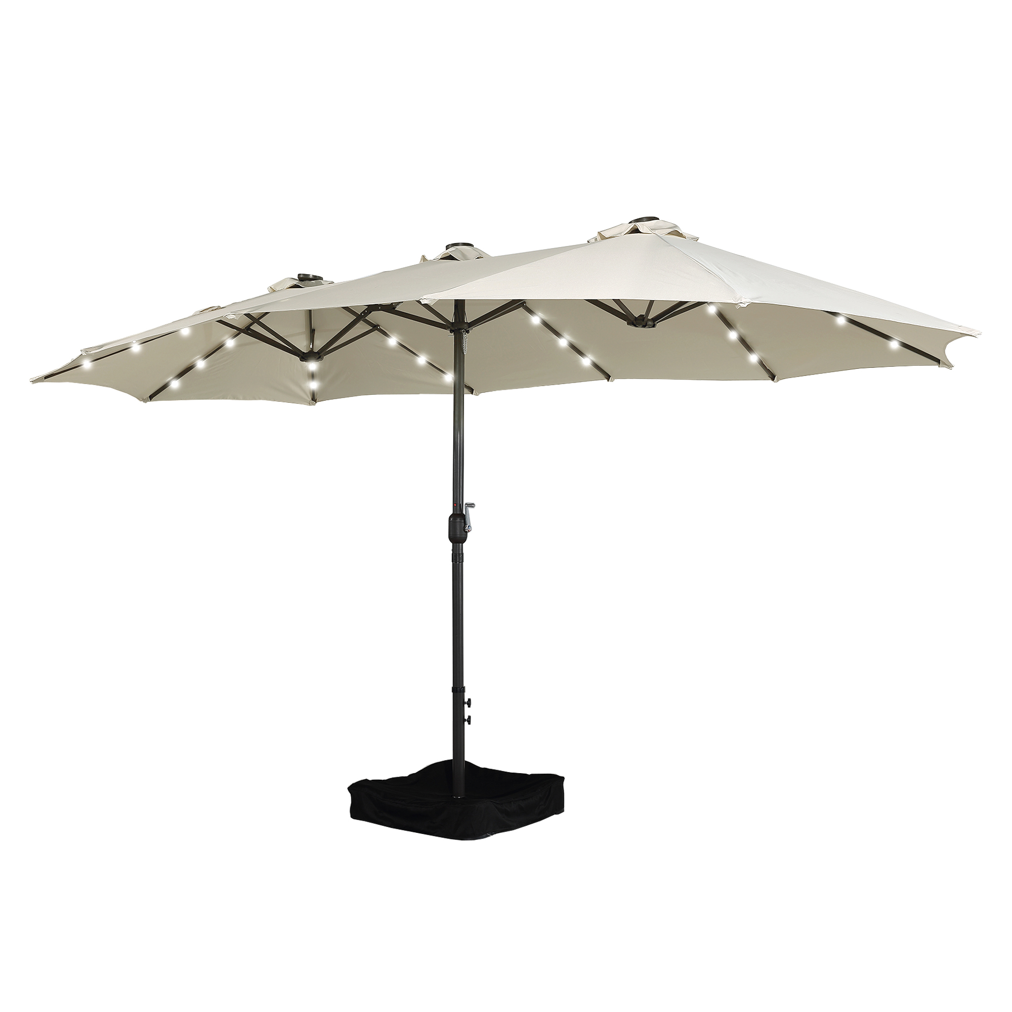 15ft Patio Steel Rectangular Double-Sided Market Umbrella With Base, Classic Design or Solar LED Lights Options,UV Sun Protection & Easy Crank for Deck Pool Patio.