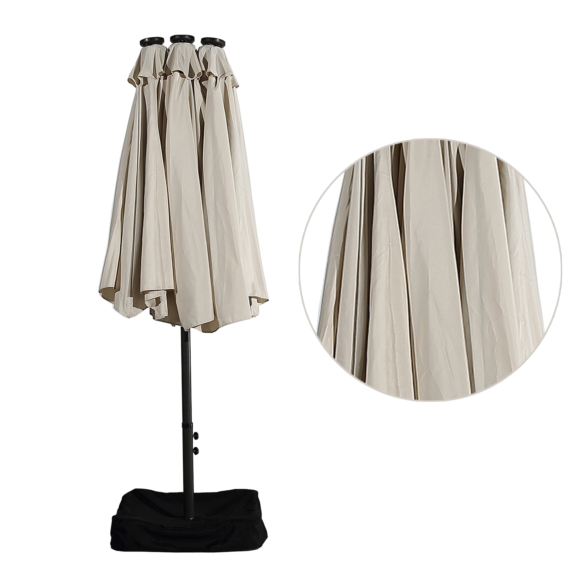 15ft Patio Steel Rectangular Double-Sided Market Umbrella With Base, Classic Design or Solar LED Lights Options,UV Sun Protection & Easy Crank for Deck Pool Patio.