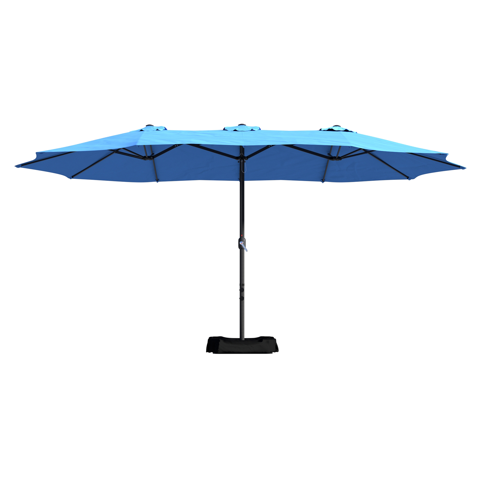 15ft Patio Steel Rectangular Double-Sided Market Umbrella With Base, Classic Design or Solar LED Lights Options,UV Sun Protection & Easy Crank for Deck Pool Patio.