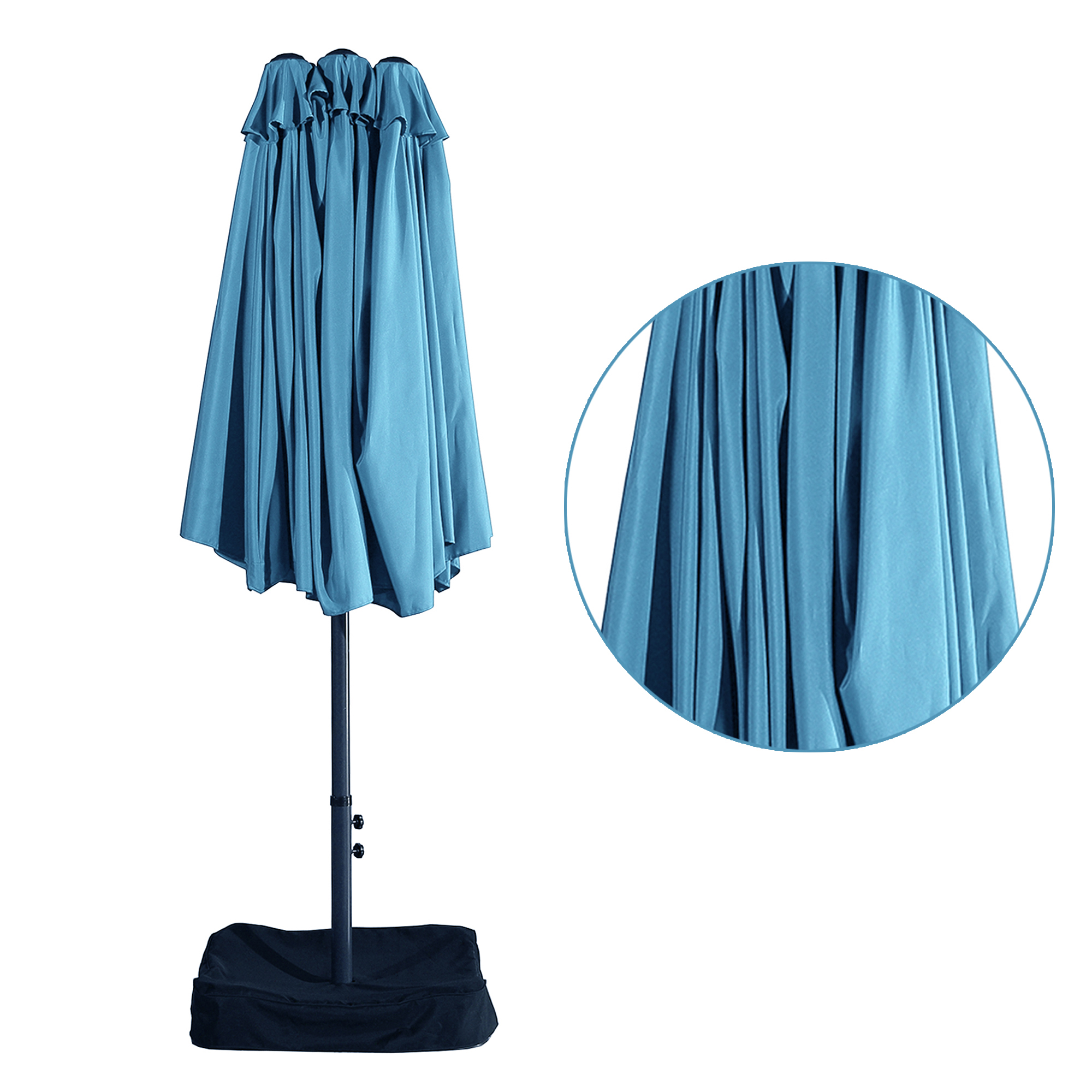 15ft Patio Steel Rectangular Double-Sided Market Umbrella With Base, Classic Design or Solar LED Lights Options,UV Sun Protection & Easy Crank for Deck Pool Patio.