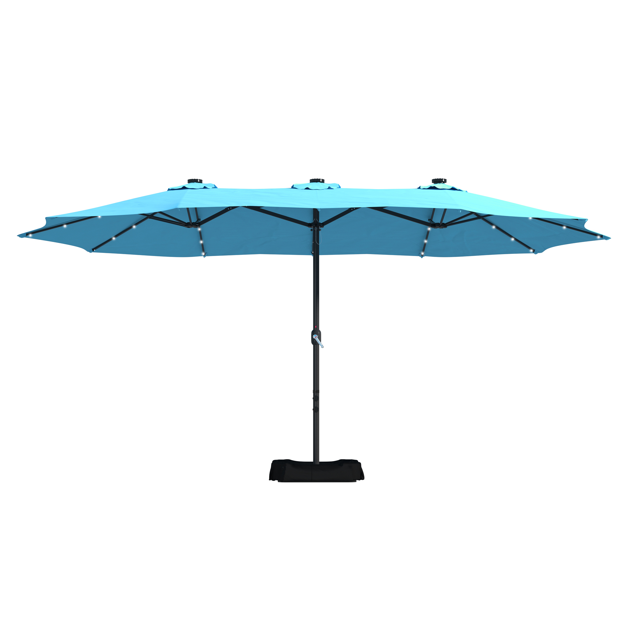 15ft Patio Steel Rectangular Double-Sided Market Umbrella With Base, Classic Design or Solar LED Lights Options,UV Sun Protection & Easy Crank for Deck Pool Patio.