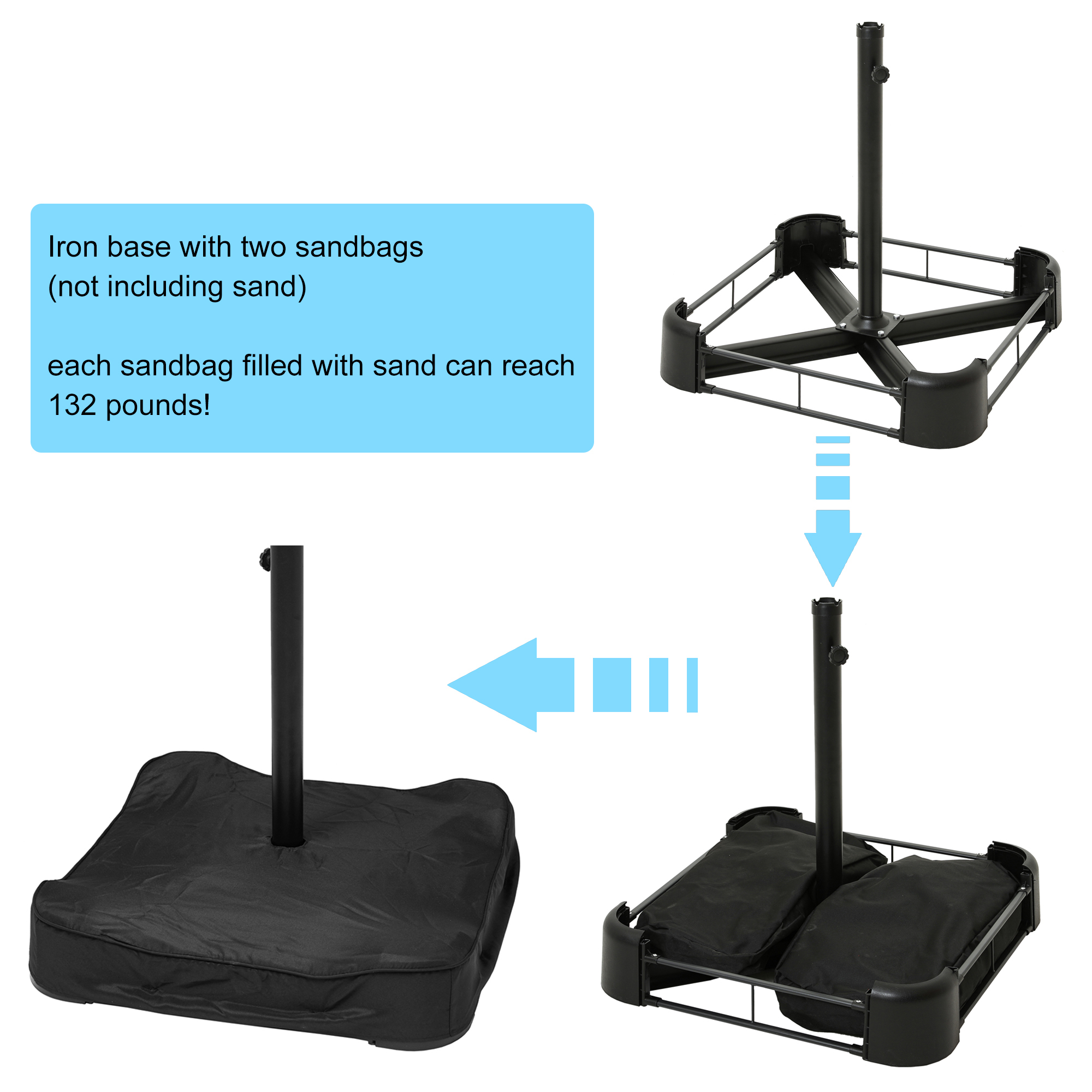 15ft Patio Steel Rectangular Double-Sided Market Umbrella With Base, Classic Design or Solar LED Lights Options,UV Sun Protection & Easy Crank for Deck Pool Patio.