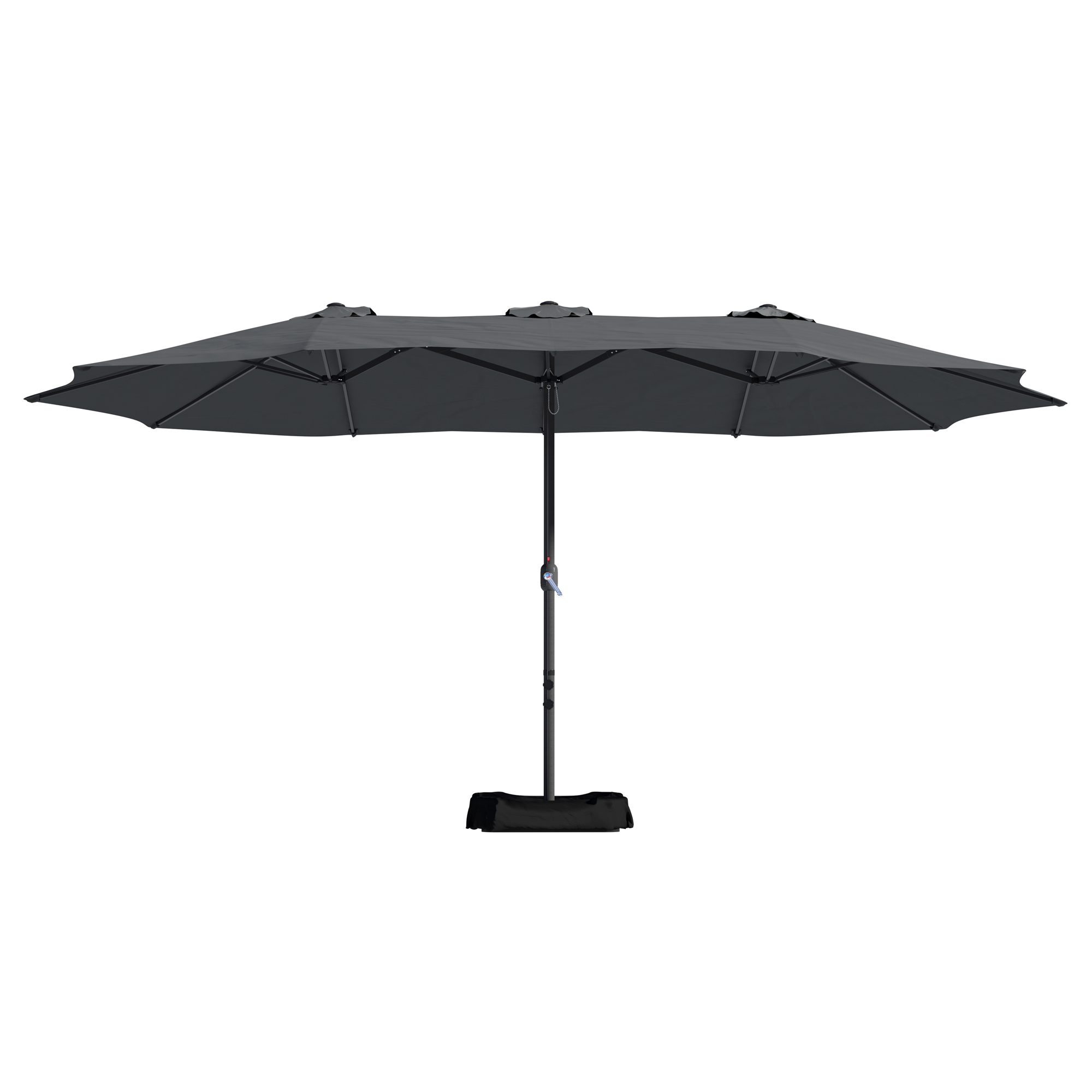 15ft Patio Steel Rectangular Double-Sided Market Umbrella With Base, Classic Design or Solar LED Lights Options,UV Sun Protection & Easy Crank for Deck Pool Patio.
