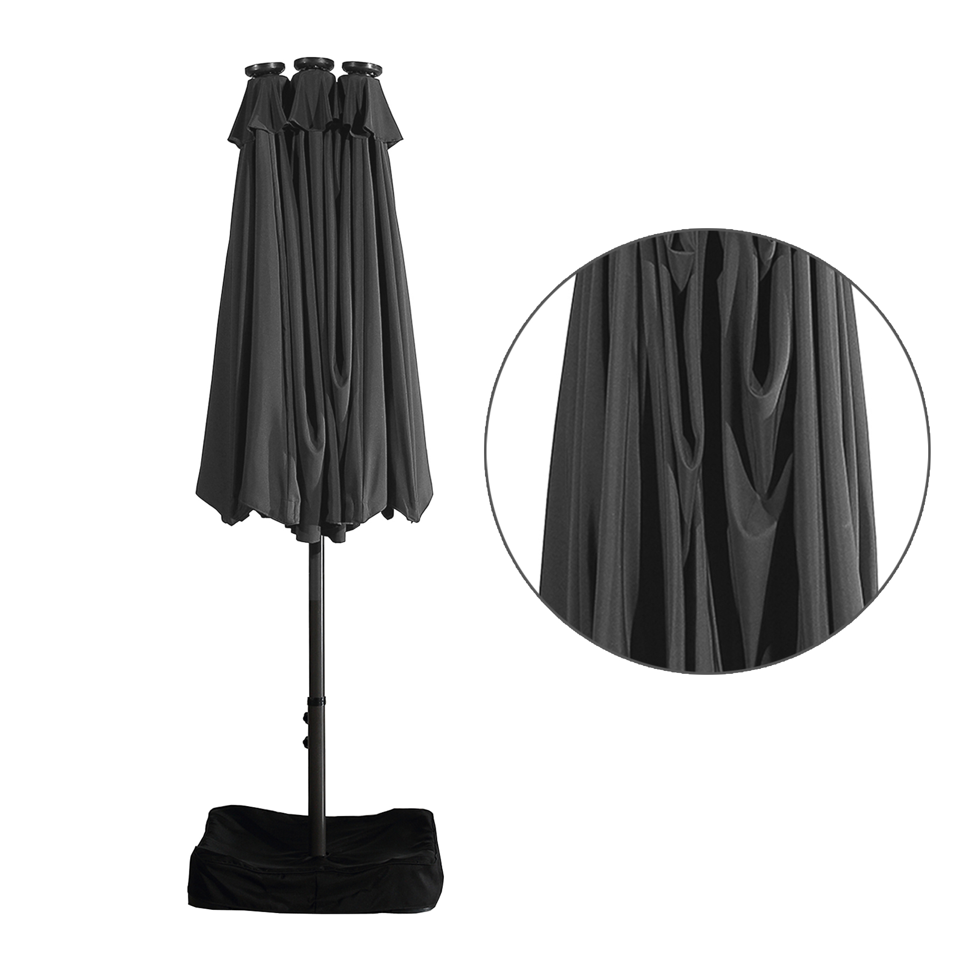 15ft Patio Steel Rectangular Double-Sided Market Umbrella With Base, Classic Design or Solar LED Lights Options,UV Sun Protection & Easy Crank for Deck Pool Patio.