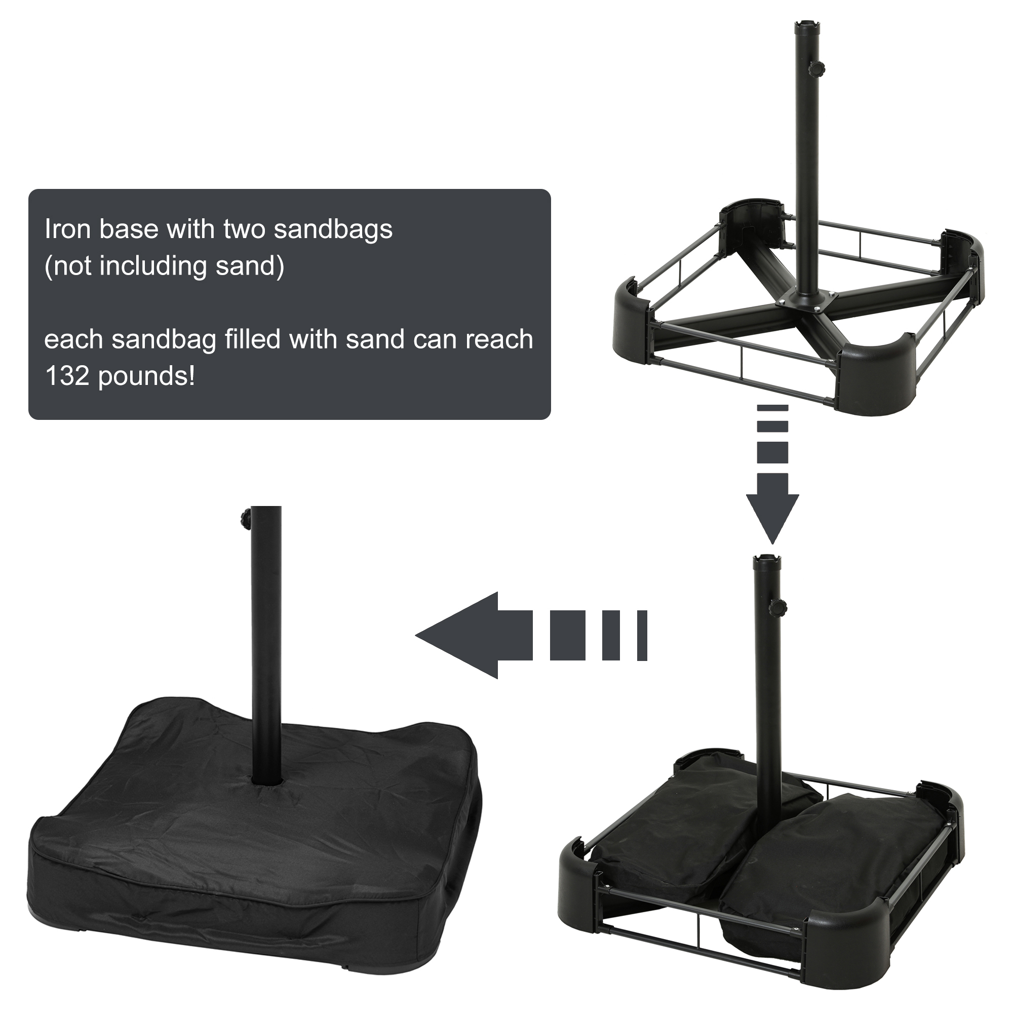 15ft Patio Steel Rectangular Double-Sided Market Umbrella With Base, Classic Design or Solar LED Lights Options,UV Sun Protection & Easy Crank for Deck Pool Patio.