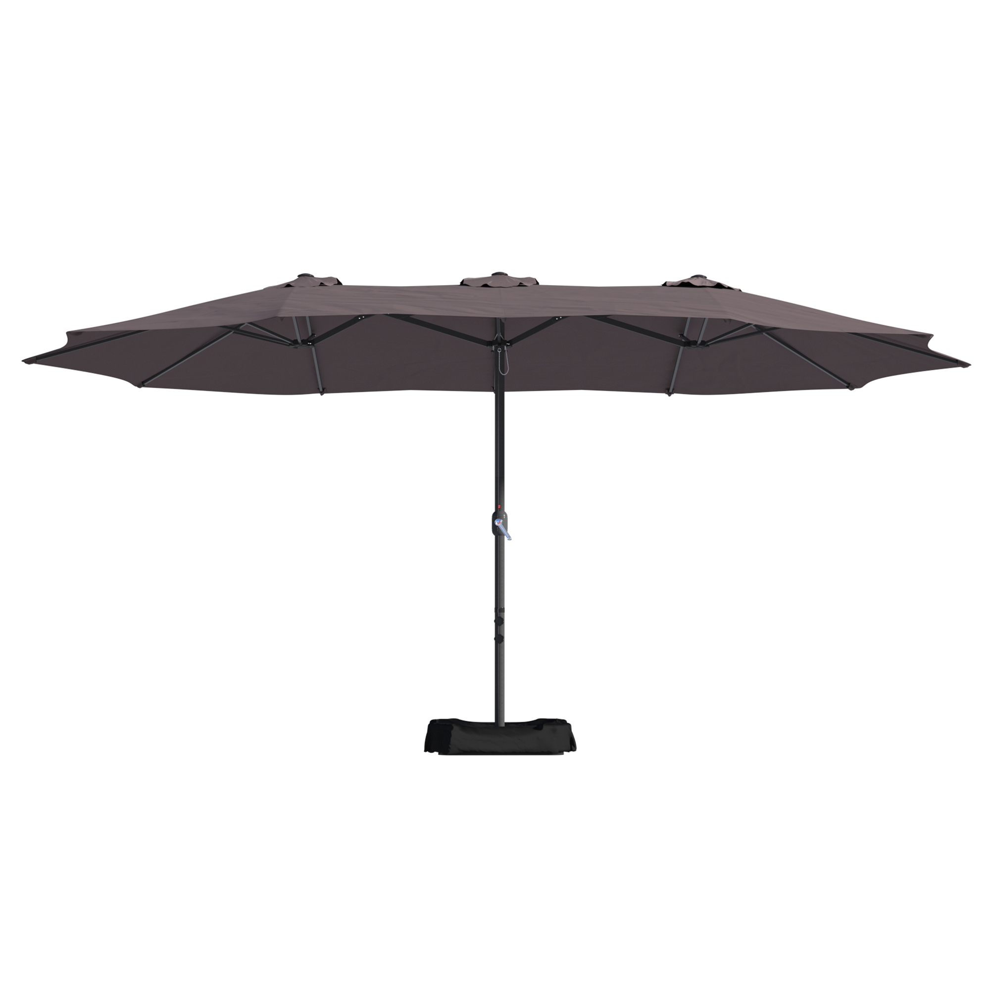 15ft Patio Steel Rectangular Double-Sided Market Umbrella With Base, Classic Design or Solar LED Lights Options,UV Sun Protection & Easy Crank for Deck Pool Patio.