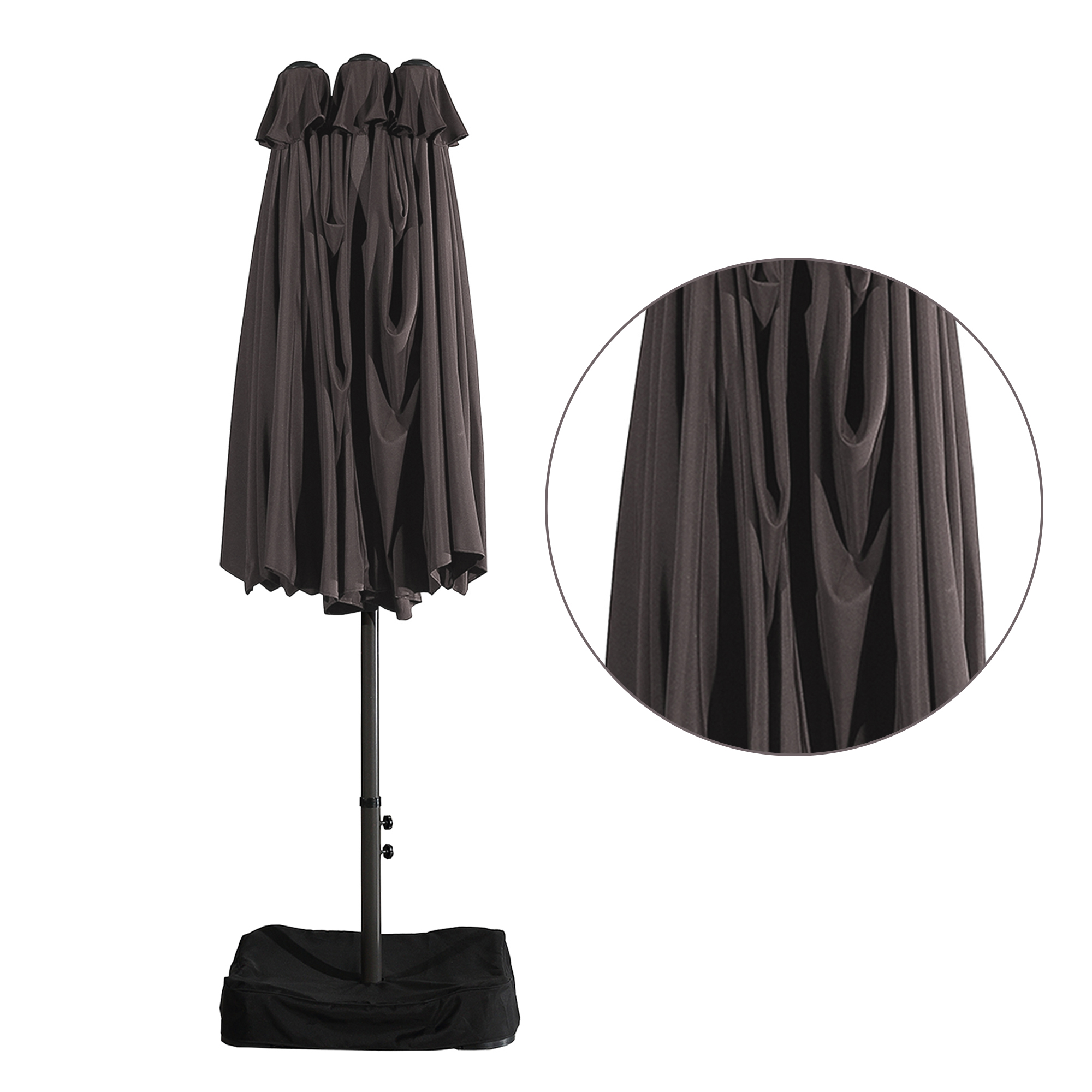 15ft Patio Steel Rectangular Double-Sided Market Umbrella With Base, Classic Design or Solar LED Lights Options,UV Sun Protection & Easy Crank for Deck Pool Patio.