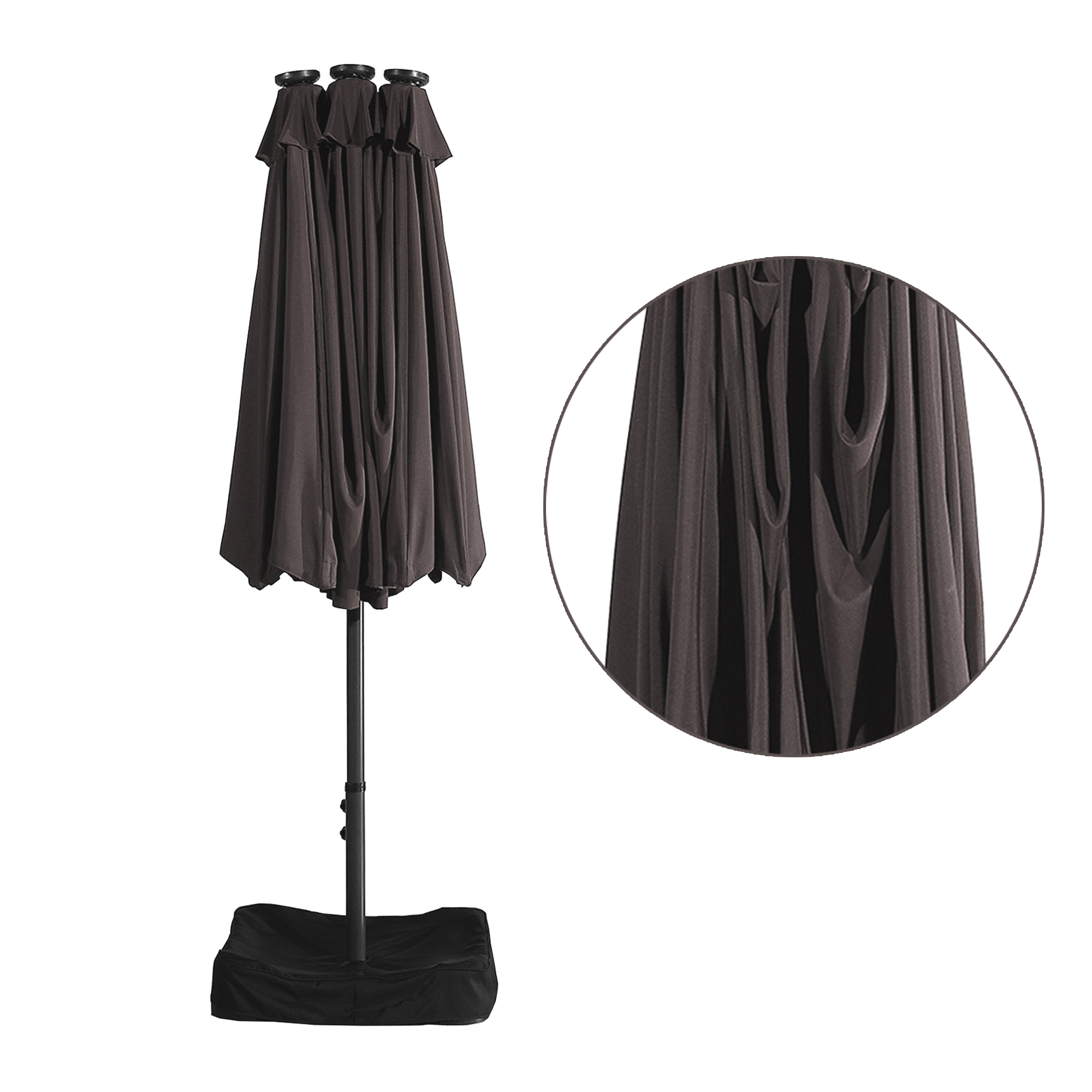 15ft Patio Steel Rectangular Double-Sided Market Umbrella With Base, Classic Design or Solar LED Lights Options,UV Sun Protection & Easy Crank for Deck Pool Patio.