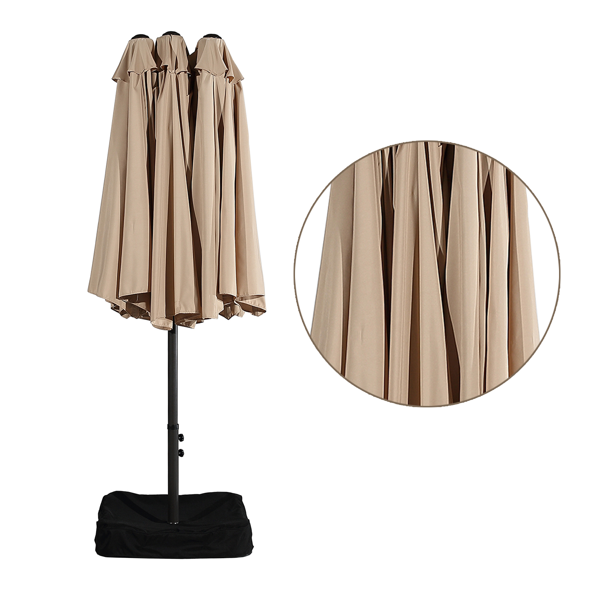 15ft Patio Steel Rectangular Double-Sided Market Umbrella With Base, Classic Design or Solar LED Lights Options,UV Sun Protection & Easy Crank for Deck Pool Patio.