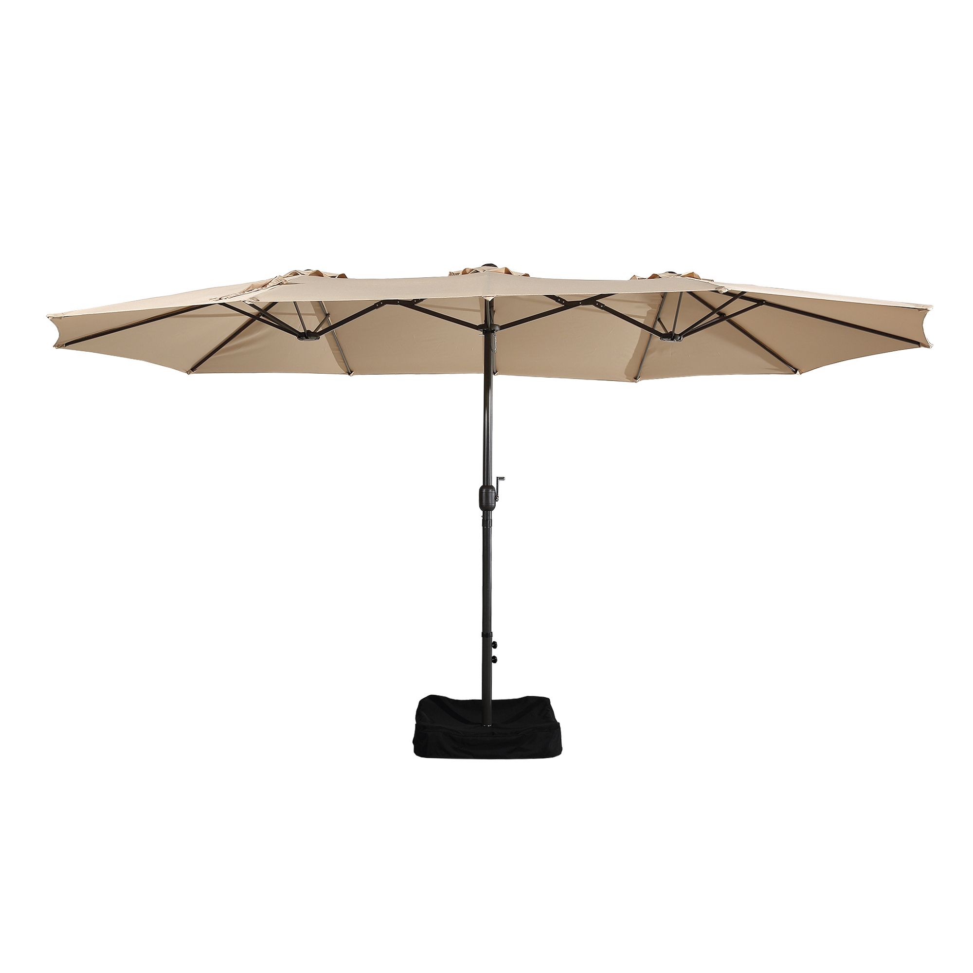 15ft Patio Steel Rectangular Double-Sided Market Umbrella With Base, Classic Design or Solar LED Lights Options,UV Sun Protection & Easy Crank for Deck Pool Patio.