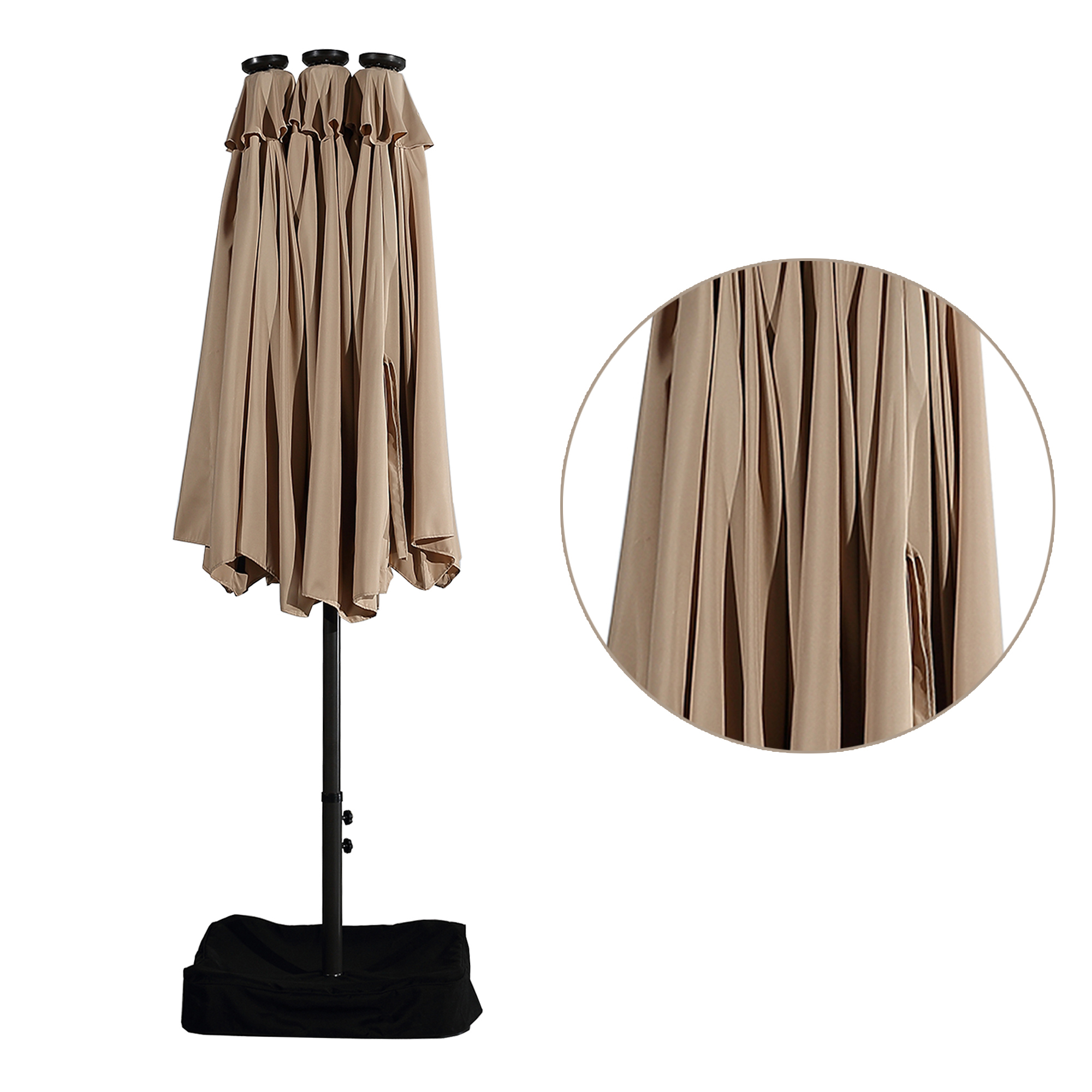 15ft Patio Steel Rectangular Double-Sided Market Umbrella With Base, Classic Design or Solar LED Lights Options,UV Sun Protection & Easy Crank for Deck Pool Patio.