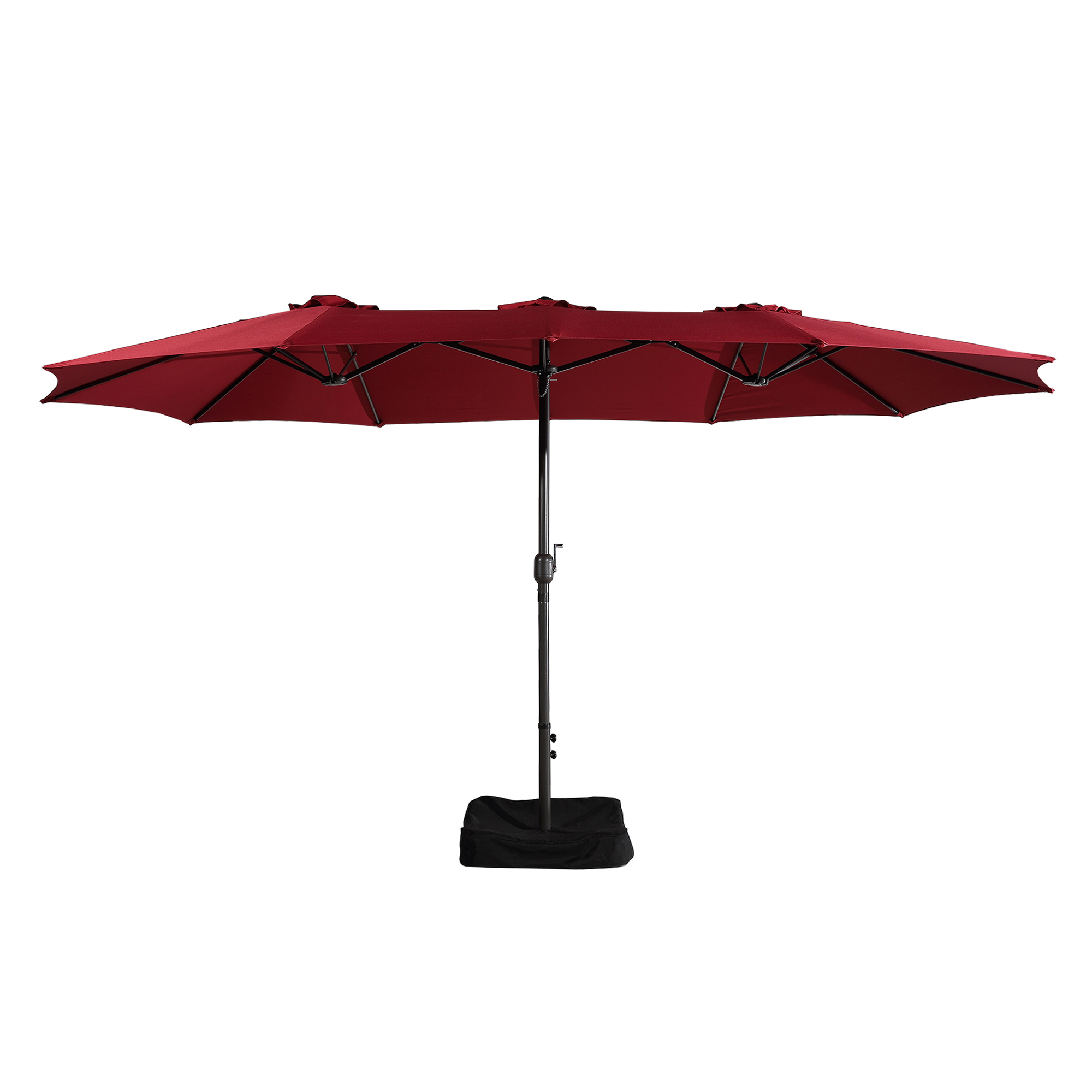 15ft Patio Steel Rectangular Double-Sided Market Umbrella With Base, Classic Design or Solar LED Lights Options,UV Sun Protection & Easy Crank for Deck Pool Patio.