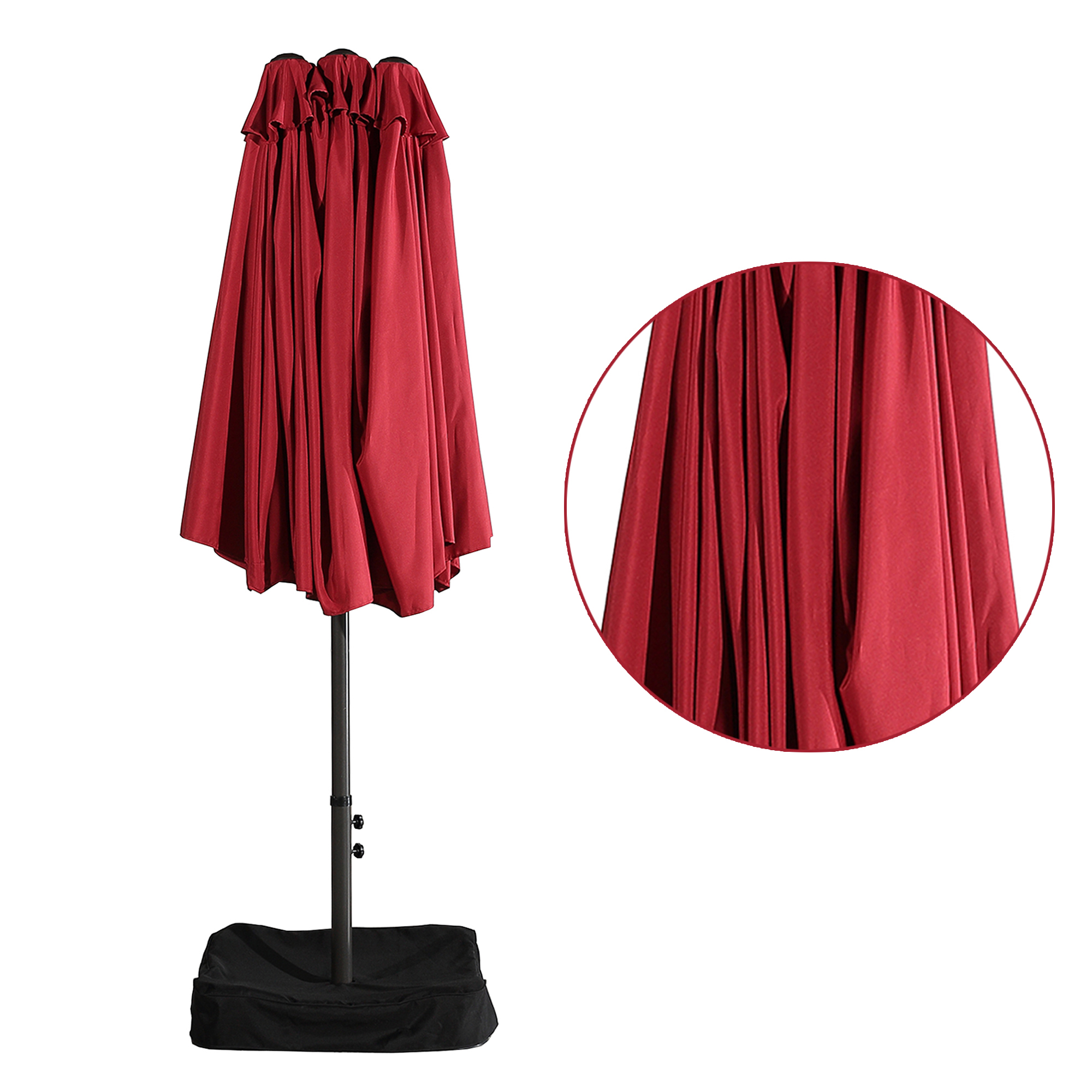 15ft Patio Steel Rectangular Double-Sided Market Umbrella With Base, Classic Design or Solar LED Lights Options,UV Sun Protection & Easy Crank for Deck Pool Patio.