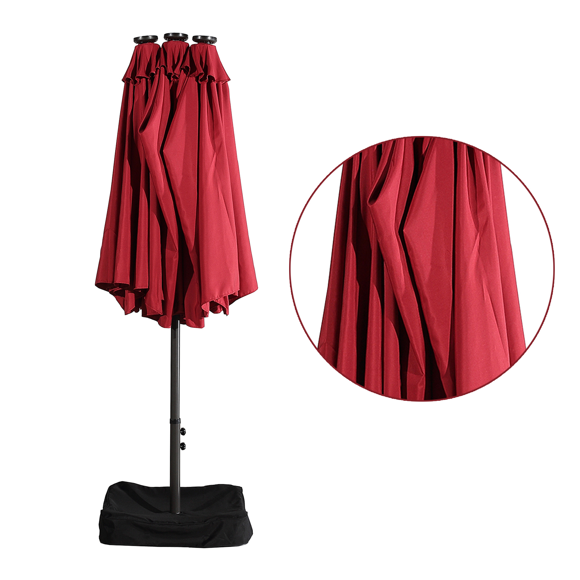 15ft Patio Steel Rectangular Double-Sided Market Umbrella With Base, Classic Design or Solar LED Lights Options,UV Sun Protection & Easy Crank for Deck Pool Patio.