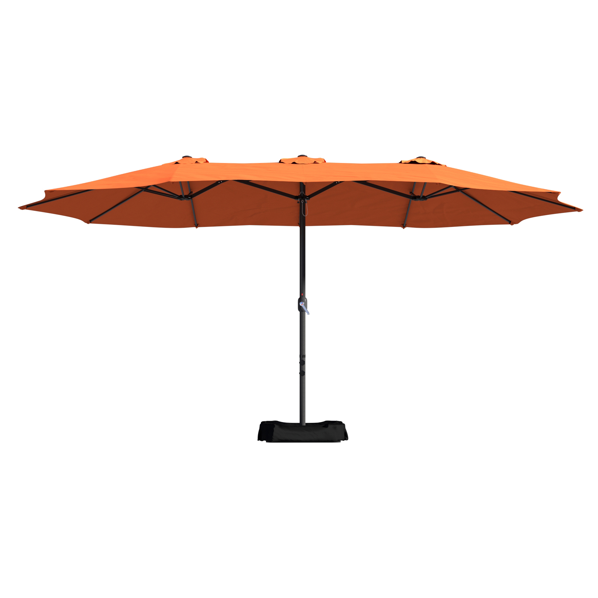 15ft Patio Steel Rectangular Double-Sided Market Umbrella With Base, Classic Design or Solar LED Lights Options,UV Sun Protection & Easy Crank for Deck Pool Patio.