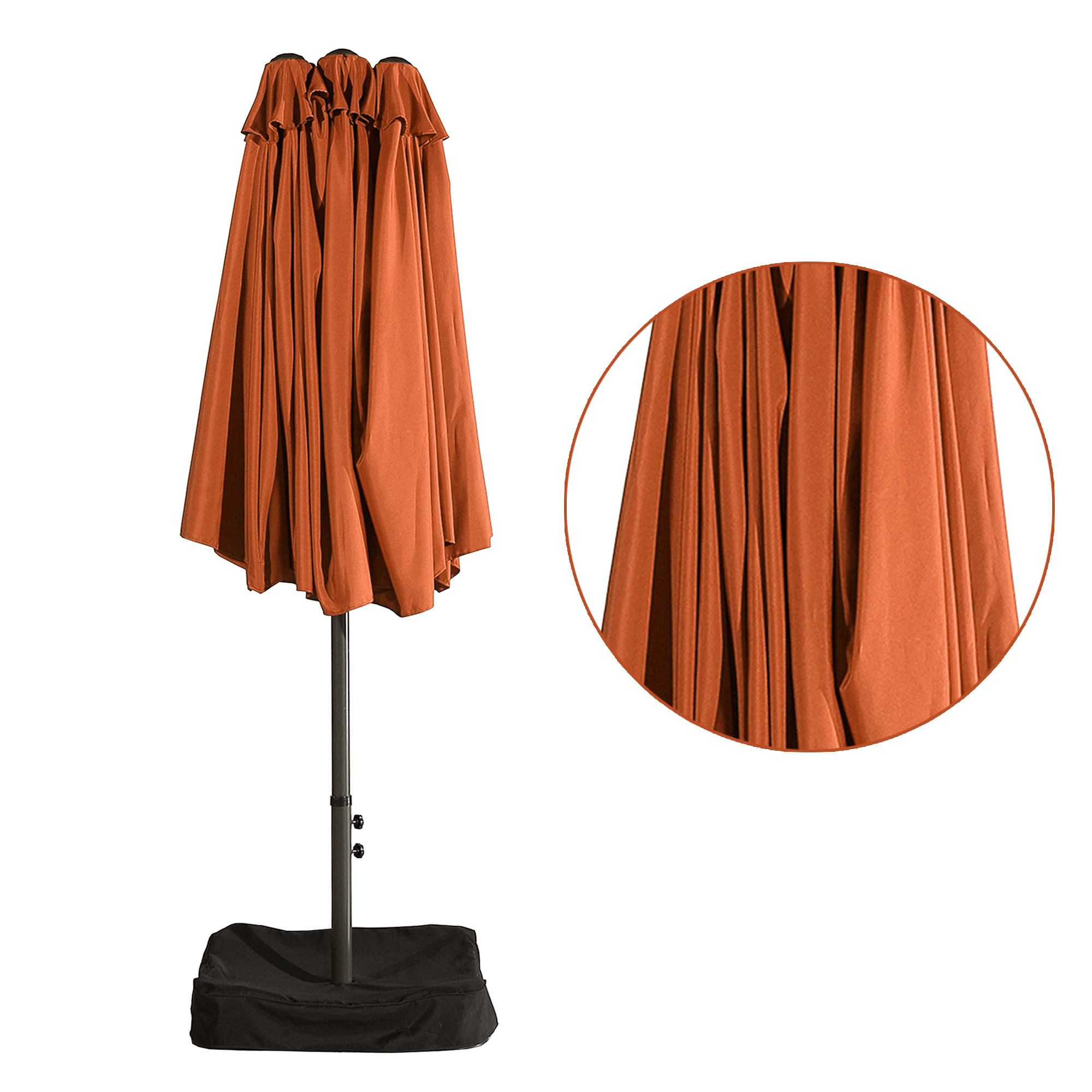 15ft Patio Steel Rectangular Double-Sided Market Umbrella With Base, Classic Design or Solar LED Lights Options,UV Sun Protection & Easy Crank for Deck Pool Patio.