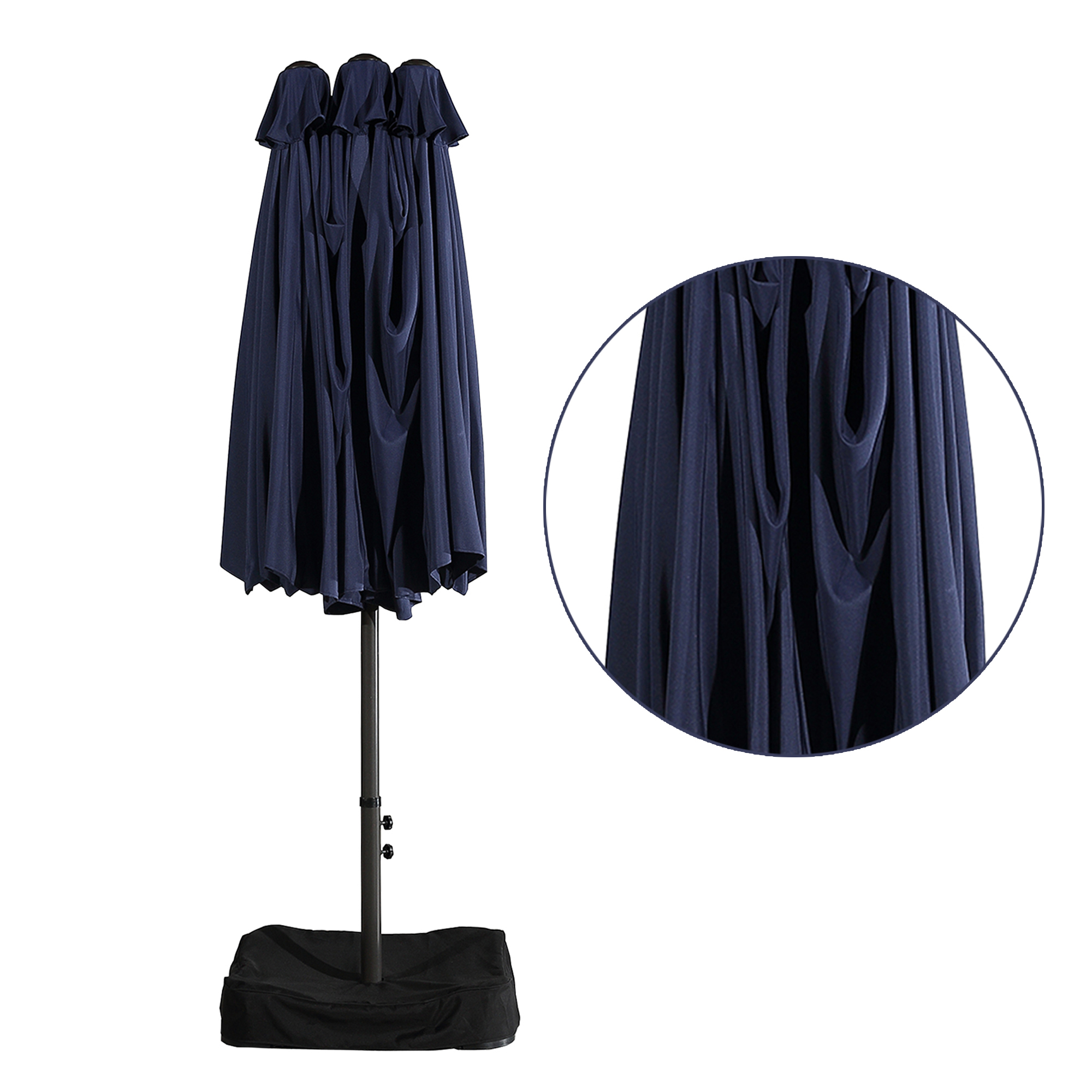 15ft Patio Steel Rectangular Double-Sided Market Umbrella With Base, Classic Design or Solar LED Lights Options,UV Sun Protection & Easy Crank for Deck Pool Patio.