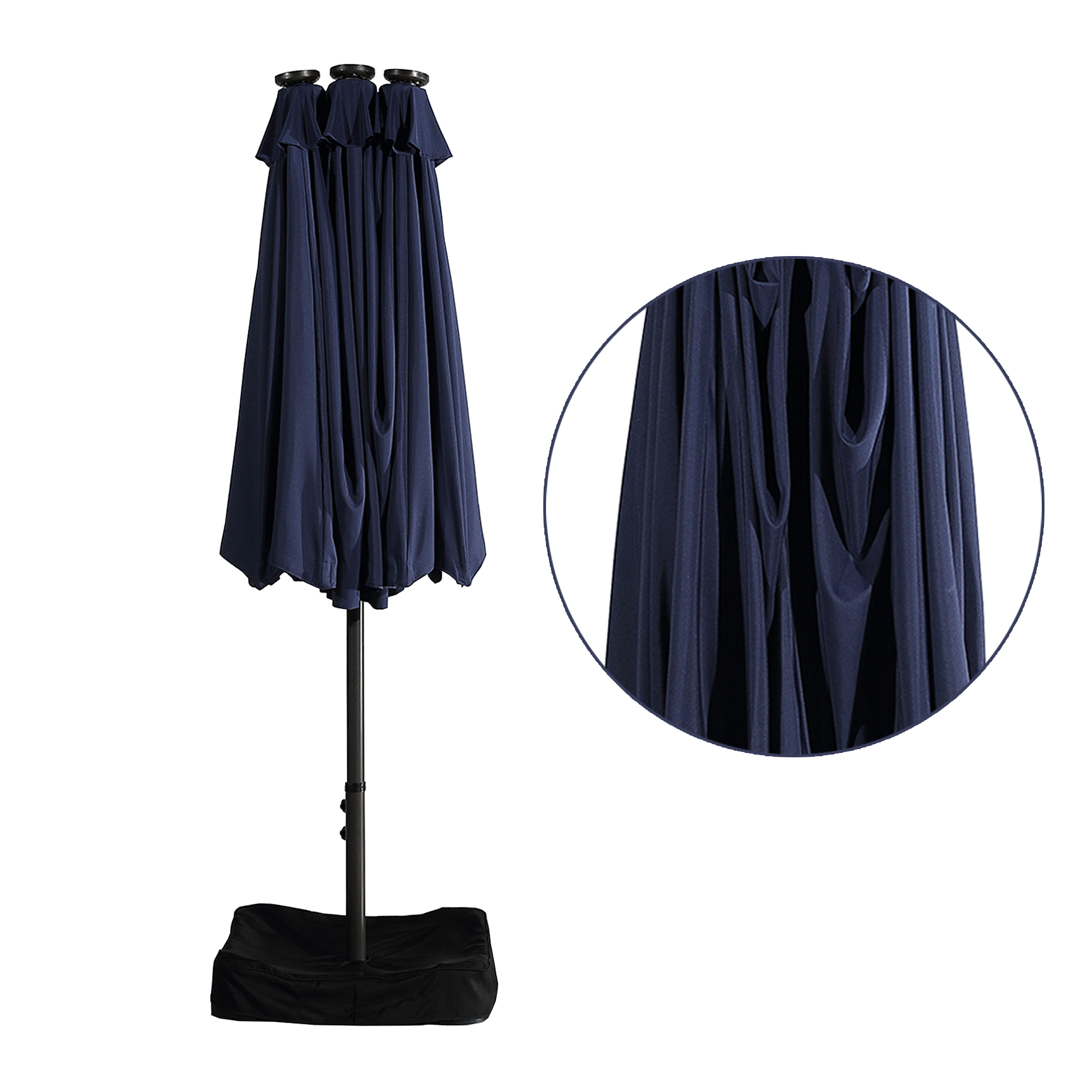 15ft Patio Steel Rectangular Double-Sided Market Umbrella With Base, Classic Design or Solar LED Lights Options,UV Sun Protection & Easy Crank for Deck Pool Patio.