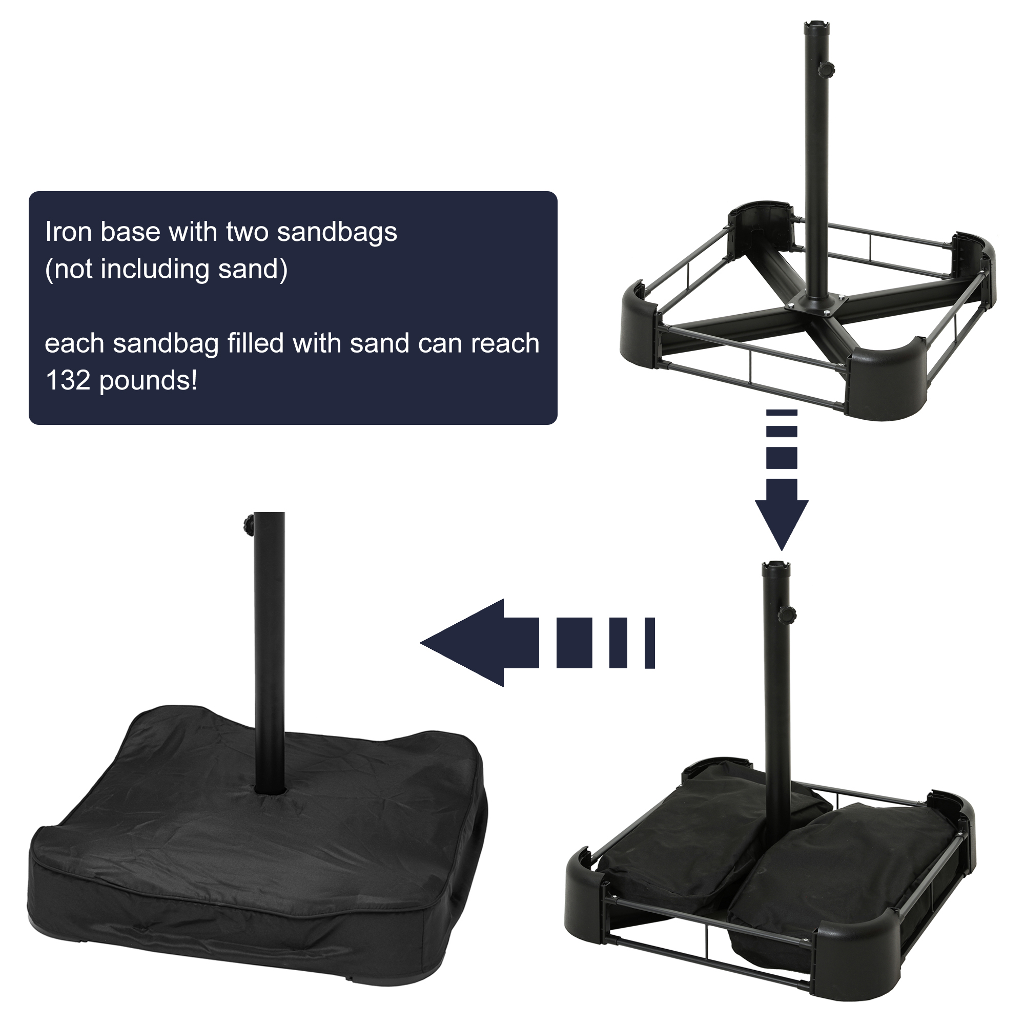 15ft Patio Steel Rectangular Double-Sided Market Umbrella With Base, Classic Design or Solar LED Lights Options,UV Sun Protection & Easy Crank for Deck Pool Patio.