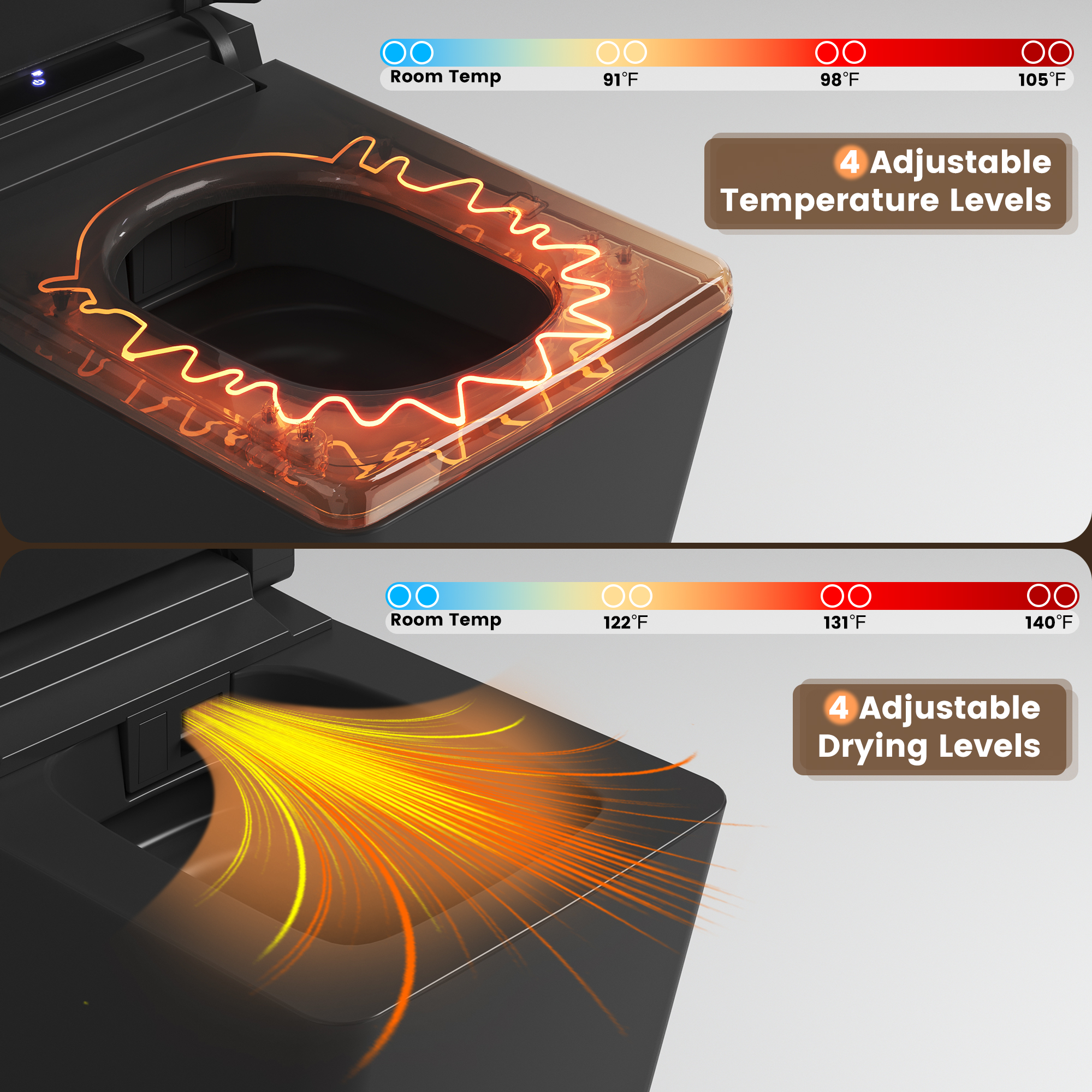 Square Smart Bidet Toilet with Heated Seat and Radar Sensor Lid