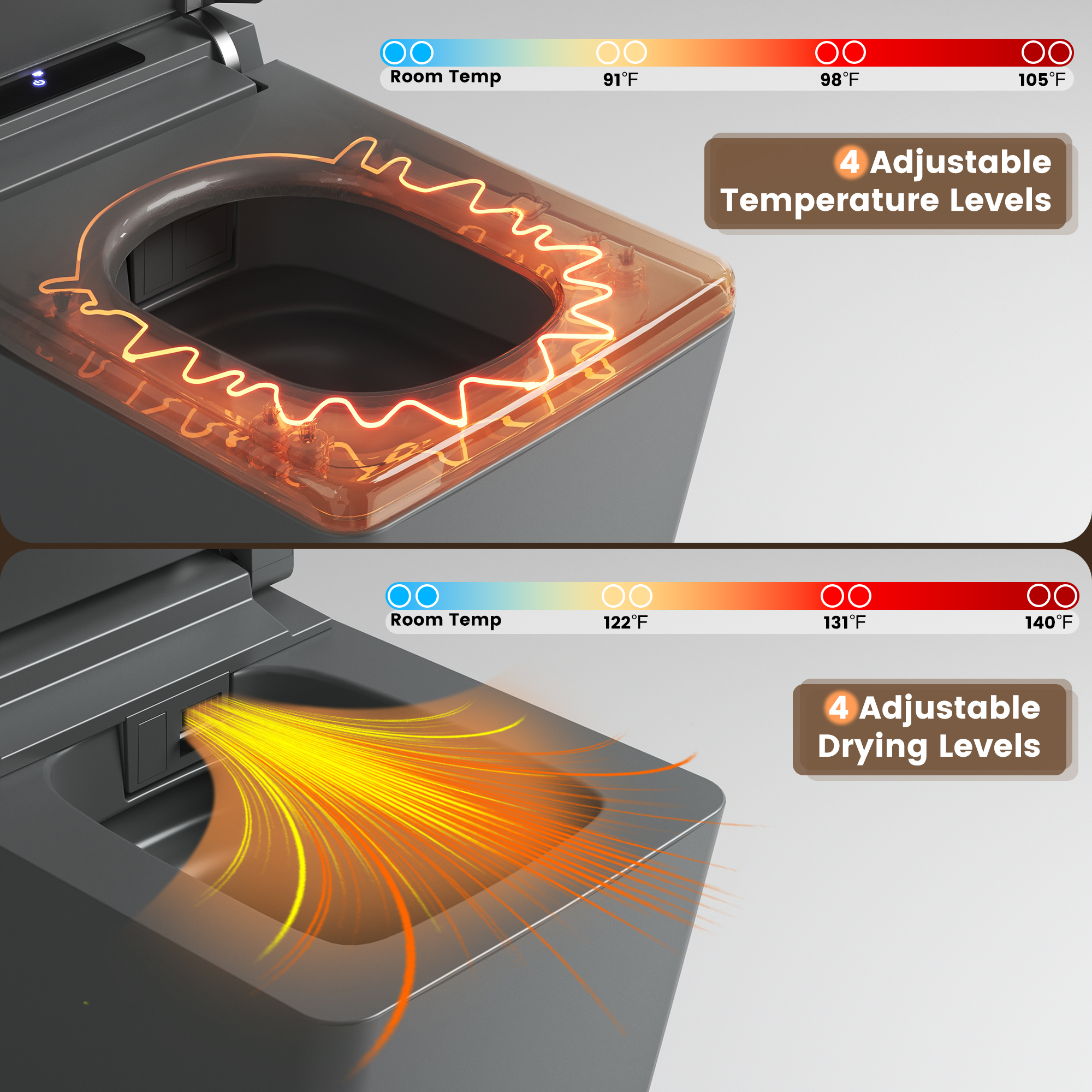 Square Smart Bidet Toilet with Heated Seat and Radar Sensor Lid