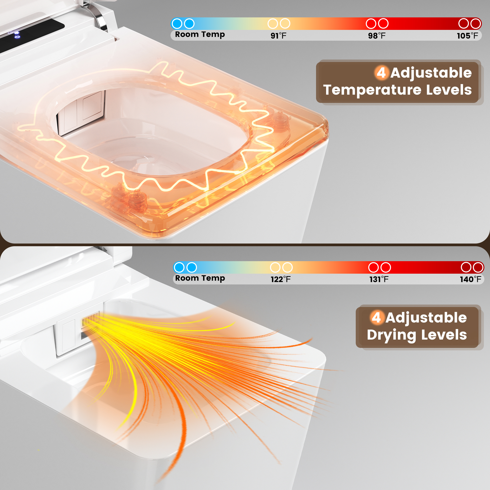 Square Smart Bidet Toilet with Heated Seat and Radar Sensor Lid