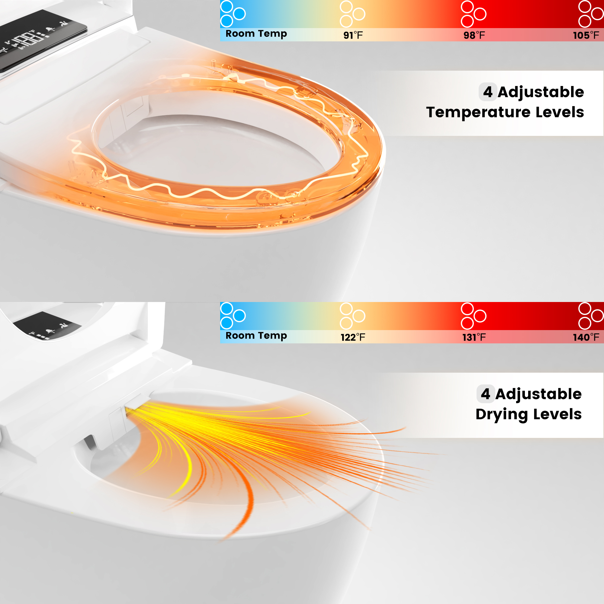 LED Display Screen Smart Toilet with Heated Seat & UV Sterilization