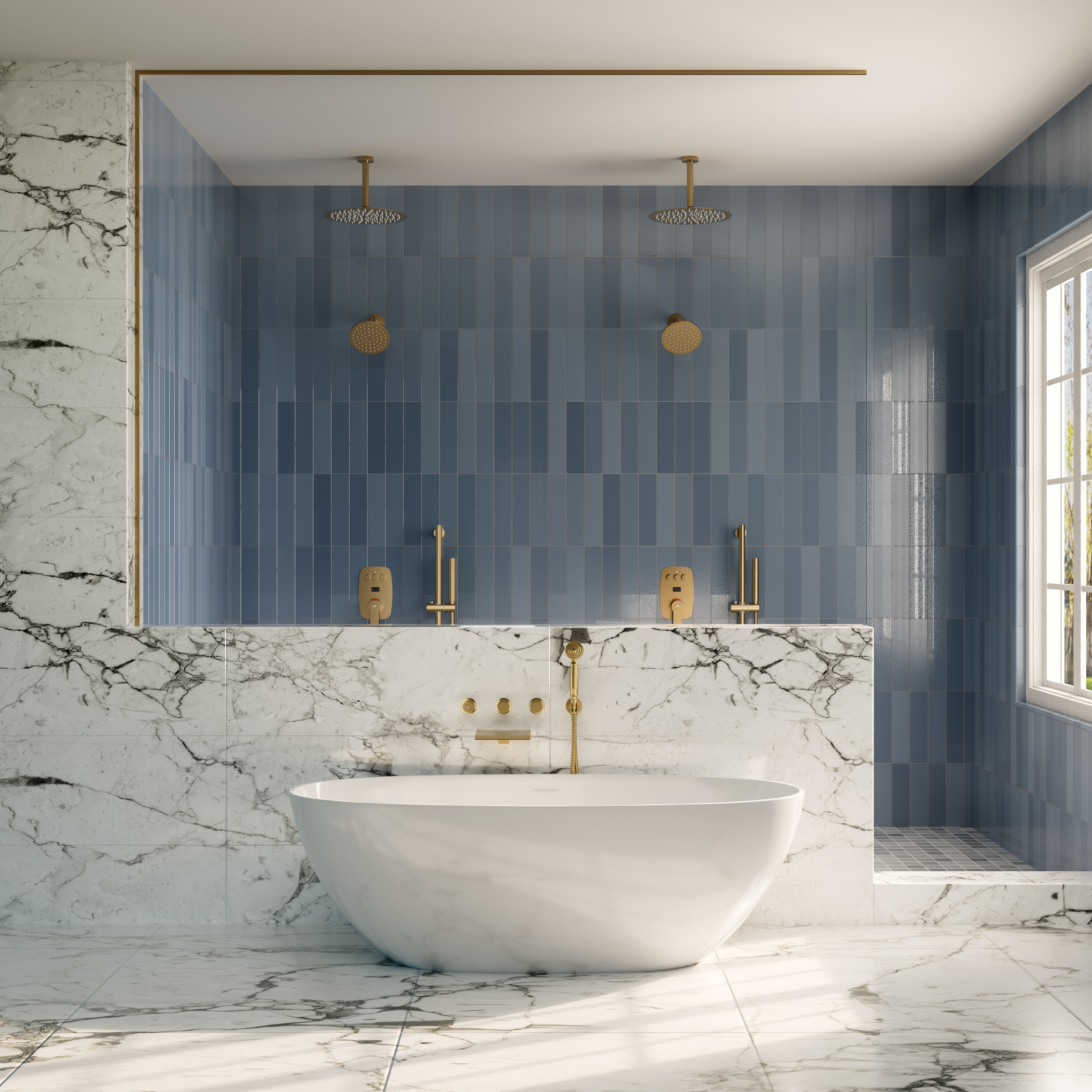 Wall-Mounted Waterfall Bathtub Faucet with Handheld Shower