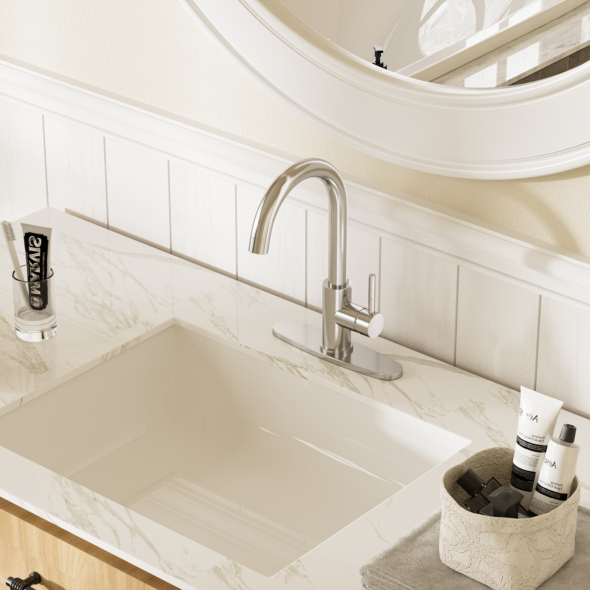 1-Hole/3-Hole Single Handle Bathroom Vanity Faucet with Deck Plate