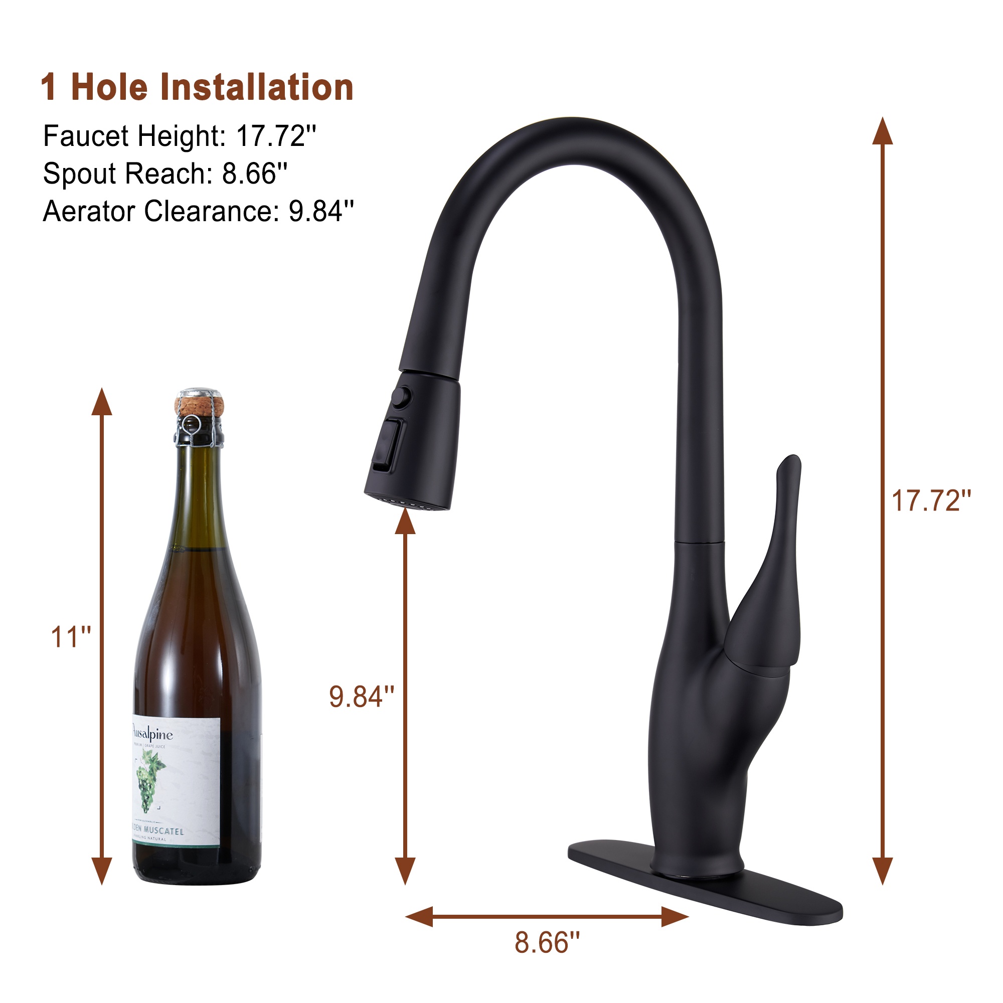 Pull-Down Kitchen Faucet with Dual Function Sprayer 7-Layer Electroplated Finish