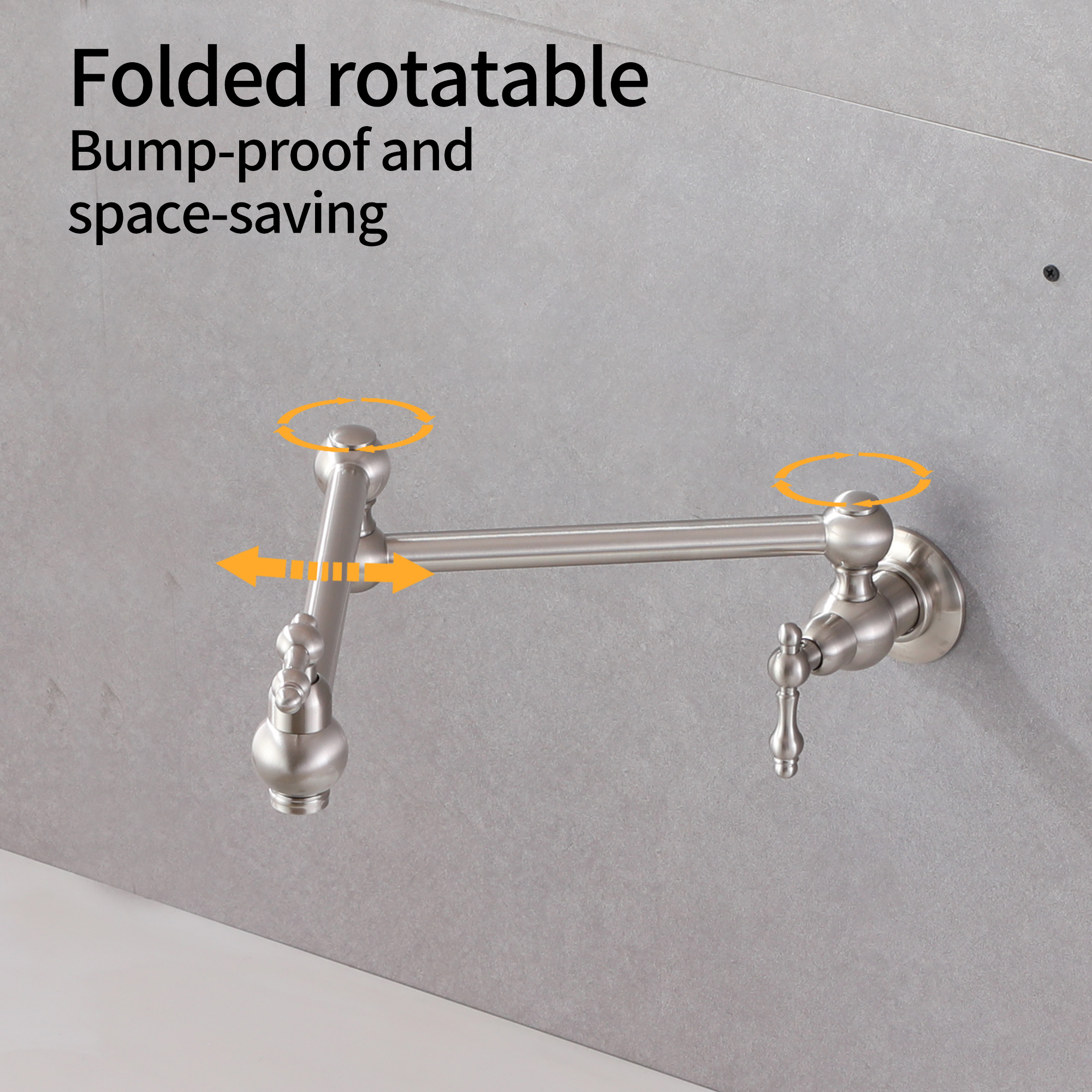 Wall Mounted Pot Filler Faucet with Double Handles, 360° Rotatable Folding Spout, Solid Brass Construction, Anti-Splash Aerator