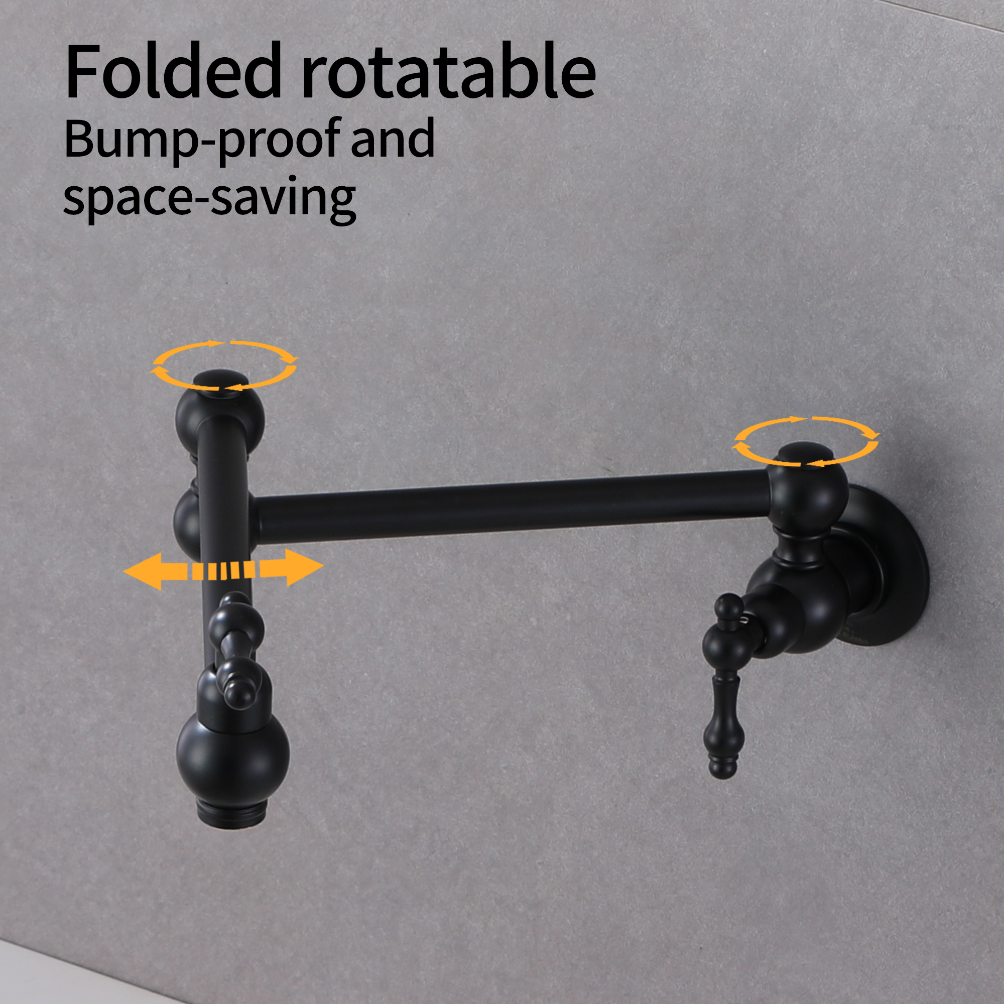 Wall Mounted Pot Filler Faucet with Double Handles, 360° Rotatable Folding Spout, Solid Brass Construction, Anti-Splash Aerator