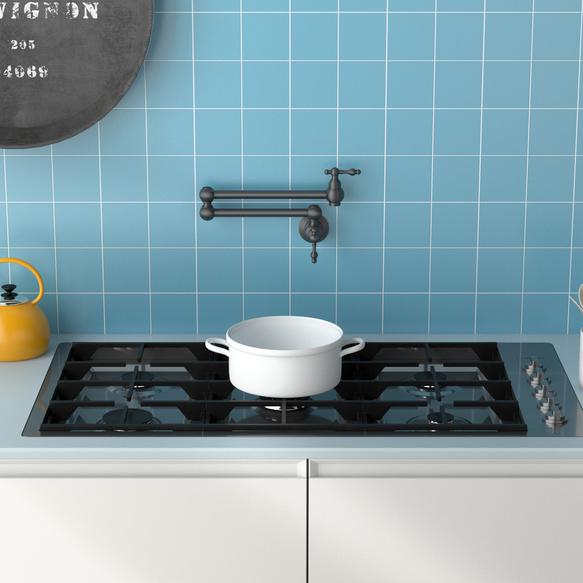 Wall Mounted Pot Filler Faucet with Double Handles, 360° Rotatable Folding Spout, Solid Brass Construction, Anti-Splash Aerator