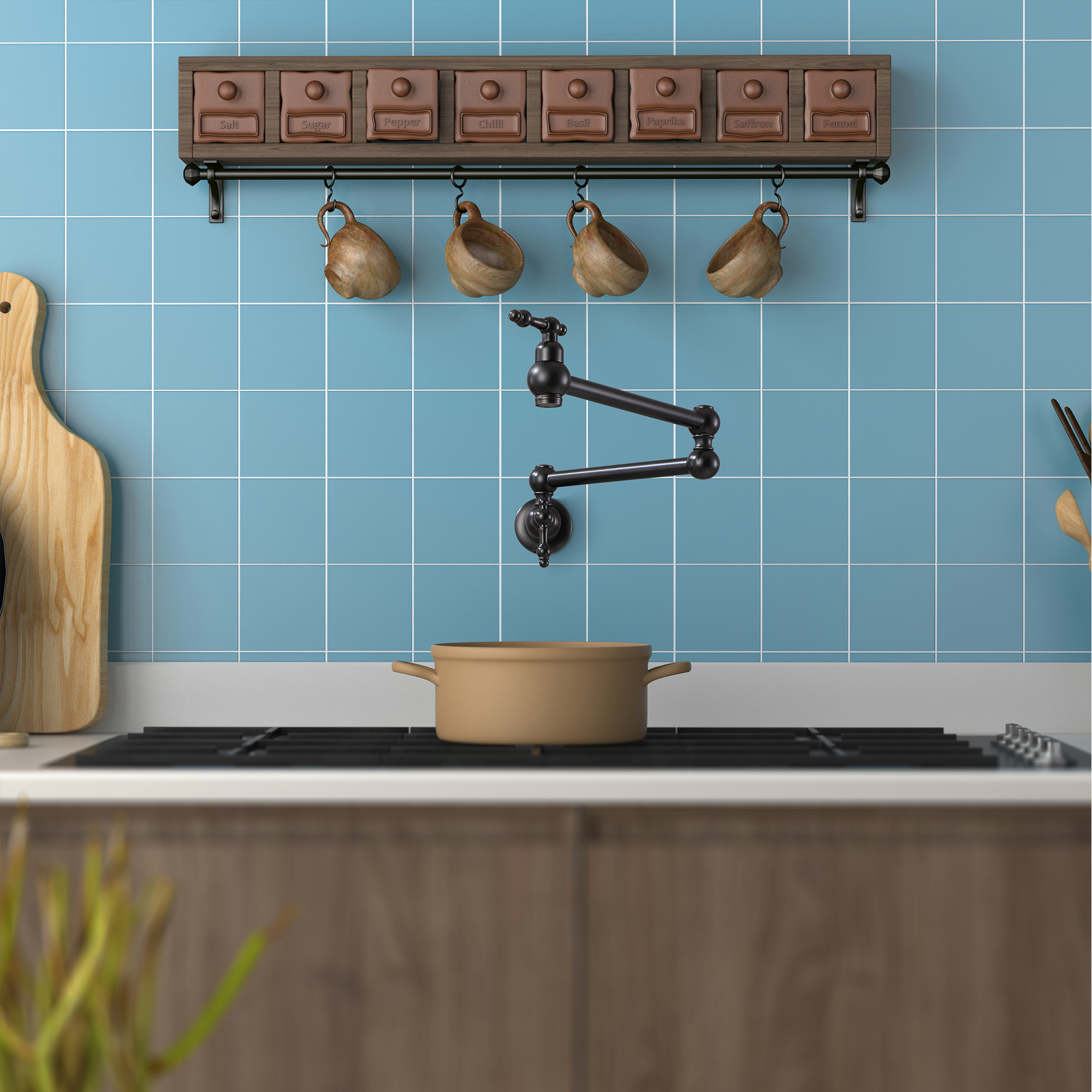 Wall Mounted Pot Filler Faucet with Double Handles, 360° Rotatable Folding Spout, Solid Brass Construction, Anti-Splash Aerator