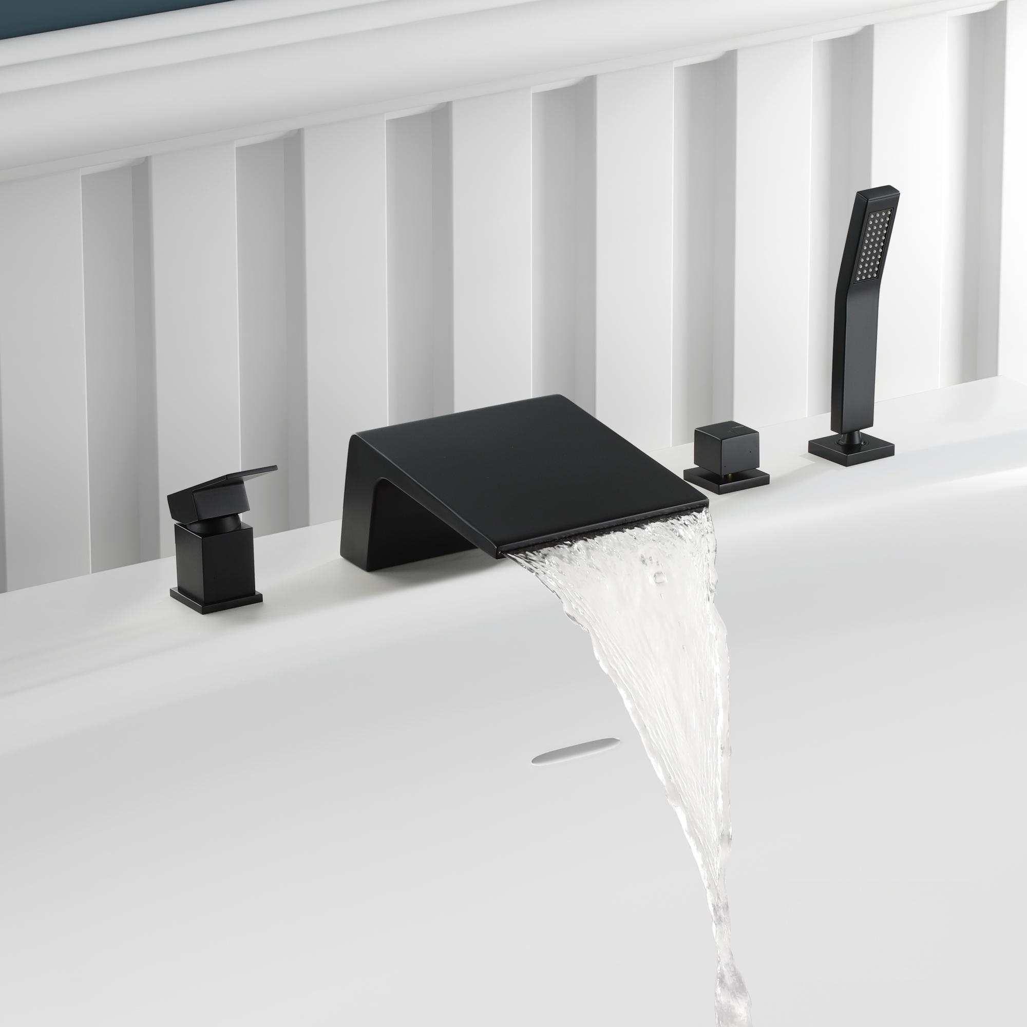 Deck Mounted Roman Tub Faucet with Hand Shower and Water Supply Hose