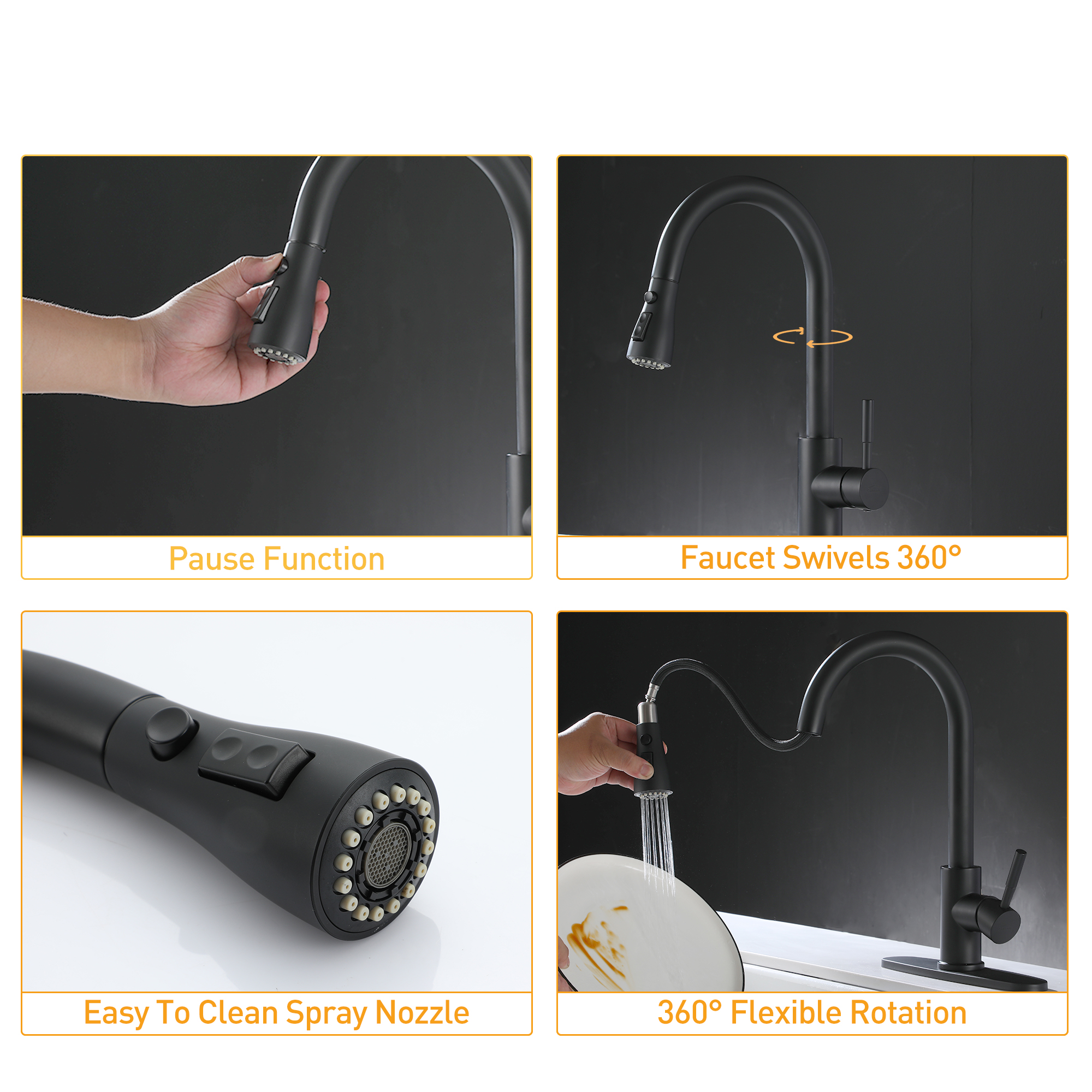 Pull Down Kitchen Faucet Modern Design with Deck Plate Easy Installation for Single or Three Hole