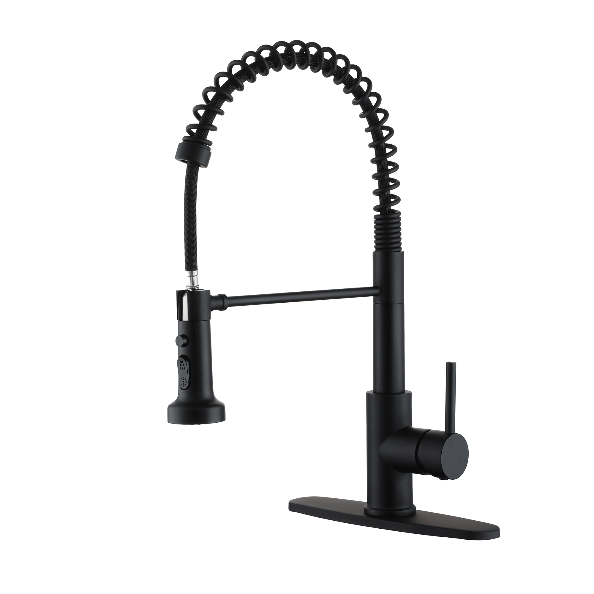Pull-Down Kitchen Faucet Spring Design with Three-Function Sprayer and Deck Plate for Single or Three-Hole Installation